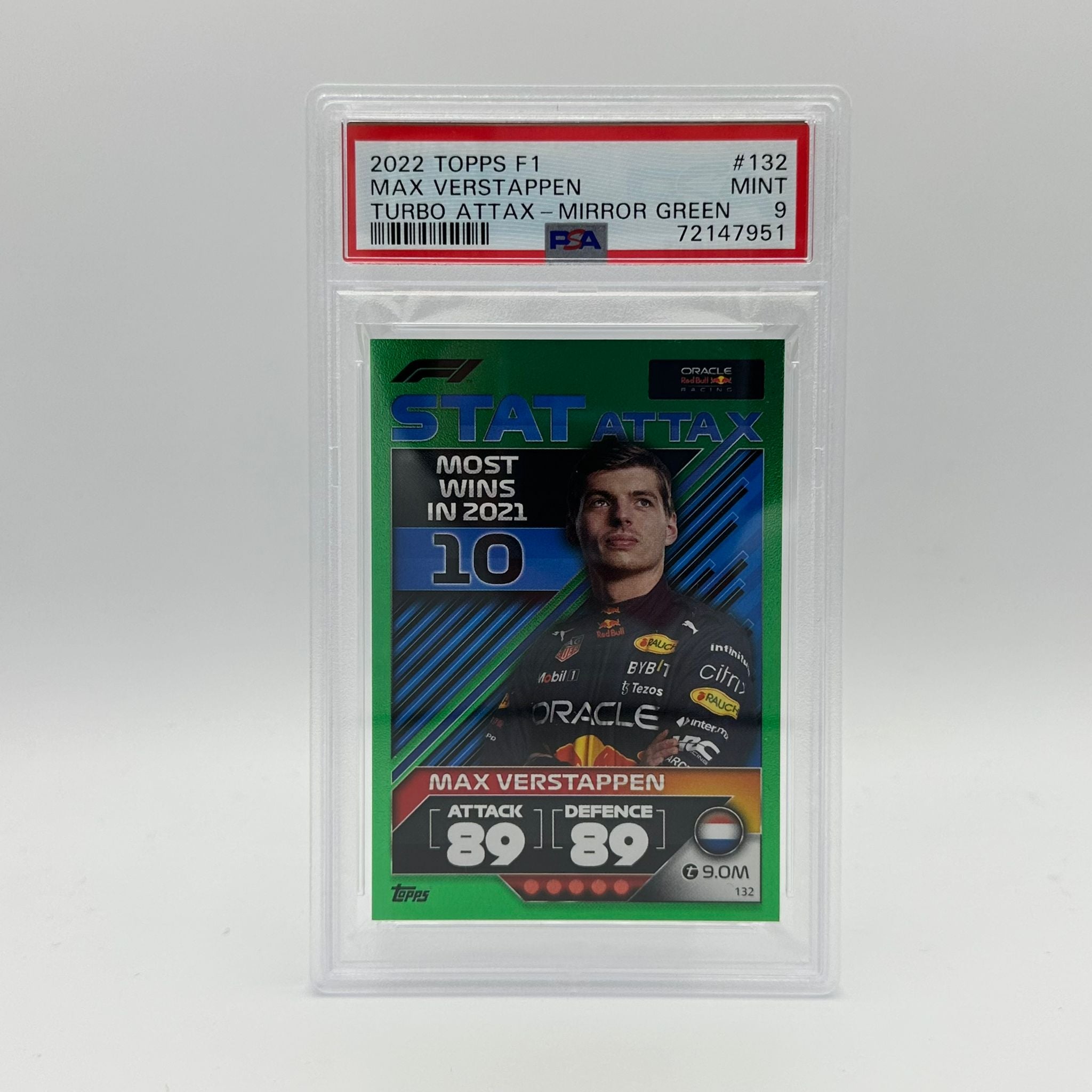 PSA 9 Graded Max Verstappen #132 497/500 Stat Attax Mirror Green Trading Card - Perfect for F1 Collectors, Sports Memorabilia Displays & Card Game Enthusiasts