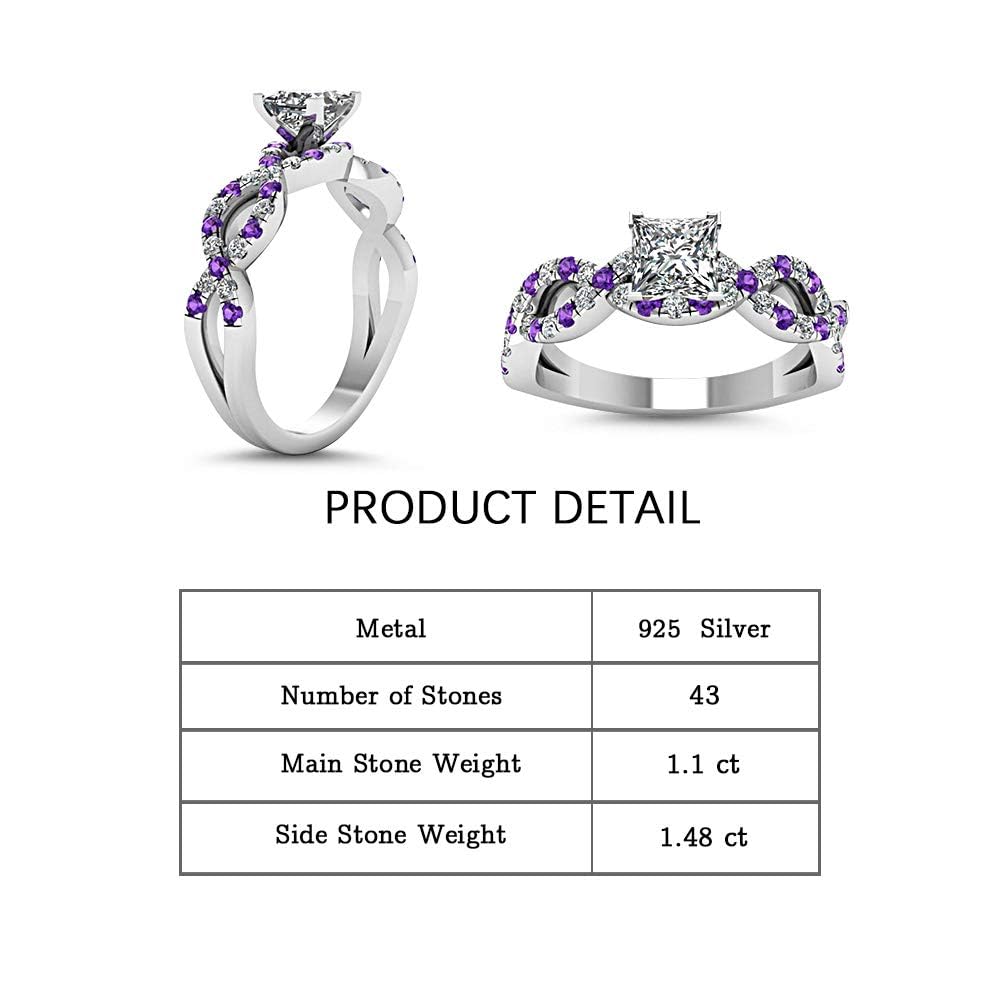 Jeulia 2.5 Carat Princess Cut Wedding Ring Set - 925 Sterling Silver Twisted Eternity Band with Birthstone for Women - Engagement, Anniversary & Promise Rings - Jewelry Gift Box Included - Perfect for Proposals, Weddings & Special Occasions