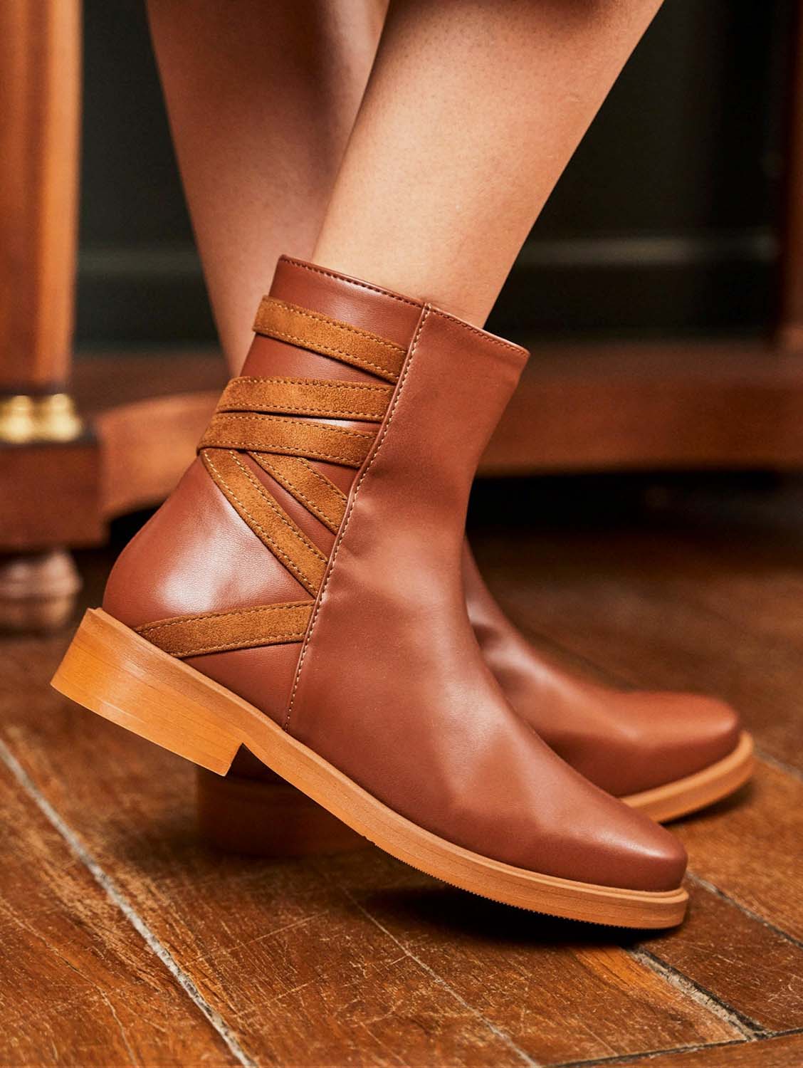 Catimini Vegan Leather Zip Ankle Boots for Women | Camel Color | Comfortable & Stylish | Perfect for Casual Outings, Office Wear & Fall Fashion