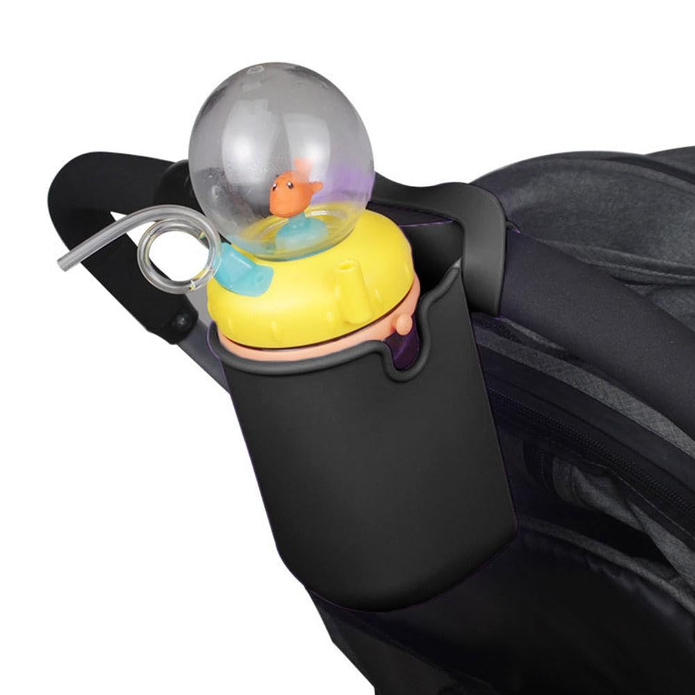 Universal Silicone Cup Holder for Stroller, Bike, Wheelchair, Walker & Scooter - Secure Baby Bottle & Drink Holder (Black) | Perfect for Outdoor Activities, Travel & Daily Use