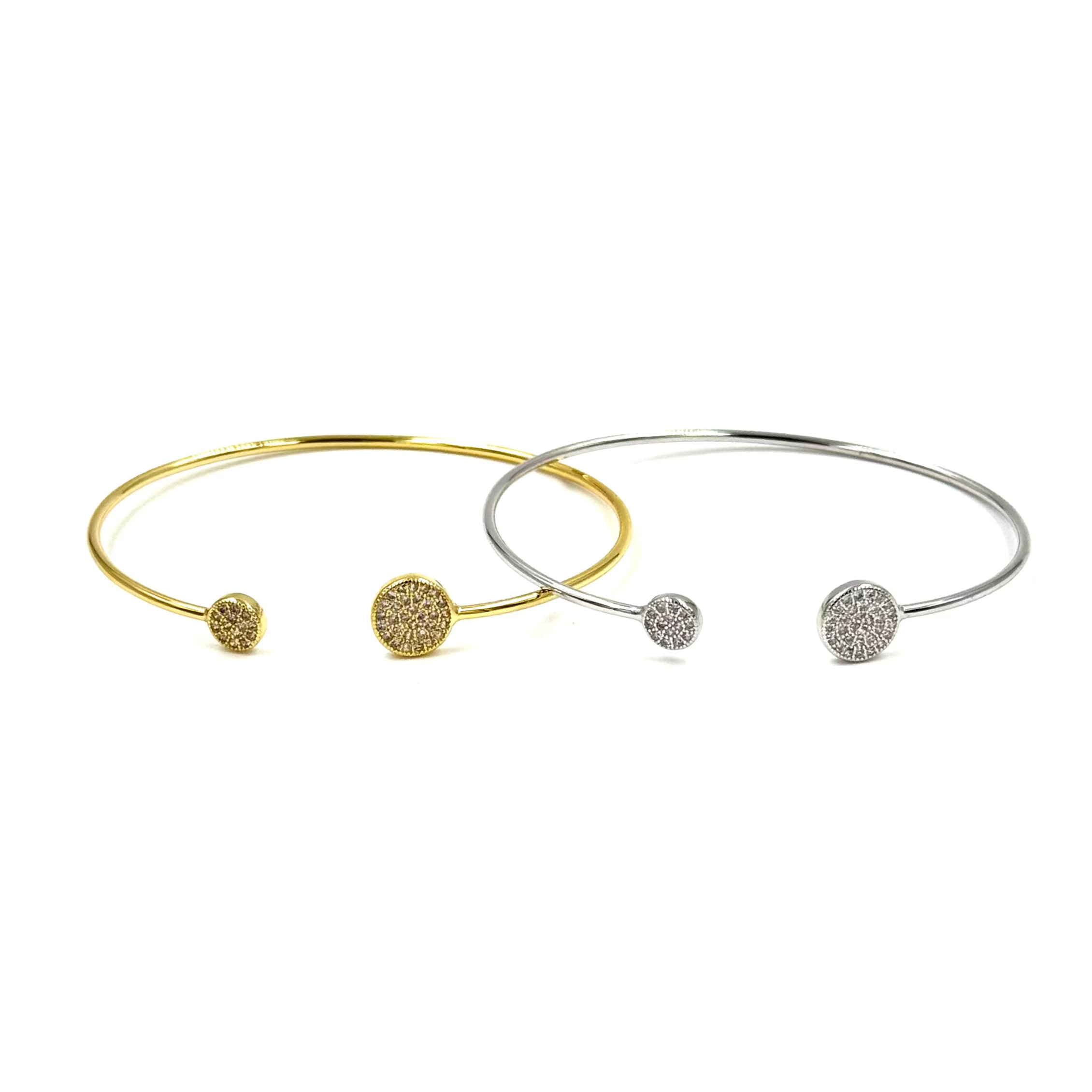 Ashley Gold Stainless Steel Double Disc CZ Bangle Bracelet for Women - Elegant Cubic Zirconia Jewelry for Party, Wedding & Everyday Wear