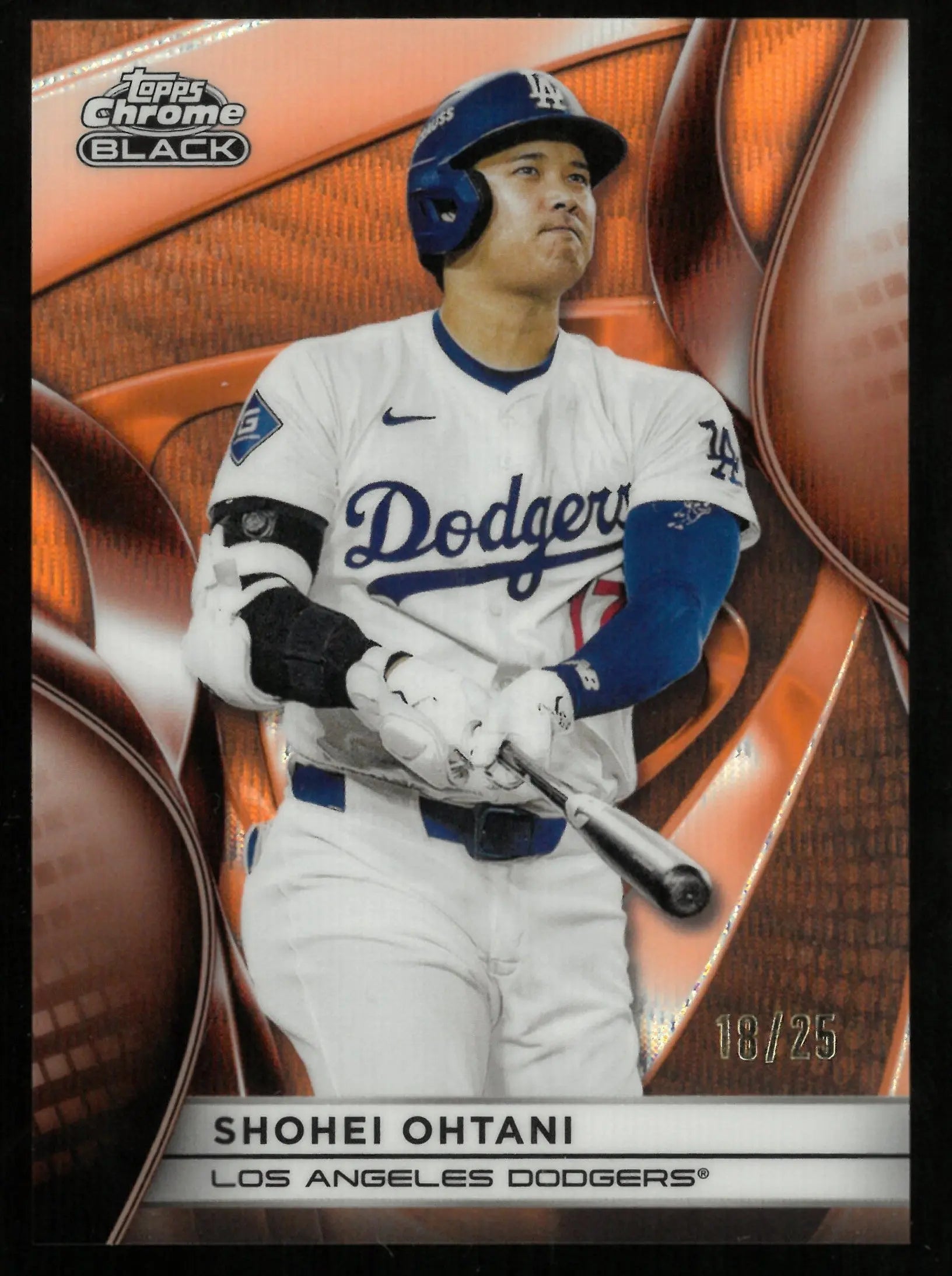 2024 Topps Chrome Black Baseball Shohei Ohtani Orange Refractor /25 - Rare Collectible Card for Baseball Fans & Sports Memorabilia Enthusiasts - Perfect for Display, Trading, and Investment