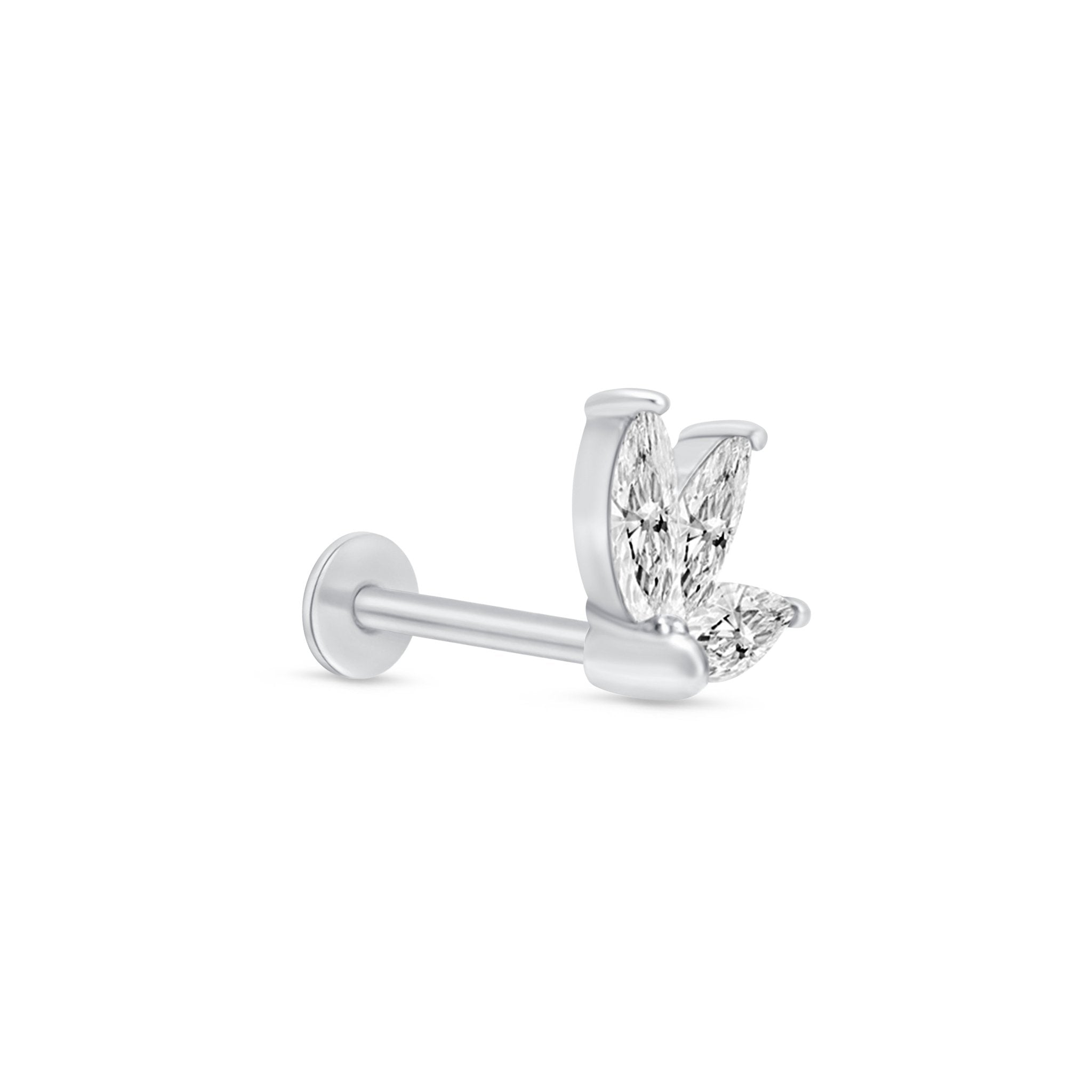 14k White Gold Marquise Gemstone Lotus Flat Back Stud Earrings - Elegant & Dainty Jewelry for Women, Perfect for Weddings, Parties & Everyday Wear
