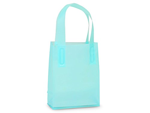 200 Pack 4x2x5 Inch Jewel Size Reusable Plastic Shopping Bags - 3 Mil Thick with 6 Mil Soft Loop Handles - Aqua Color - Eco-Friendly Grocery & Retail Bags for Stores, Markets & Shopping Trips