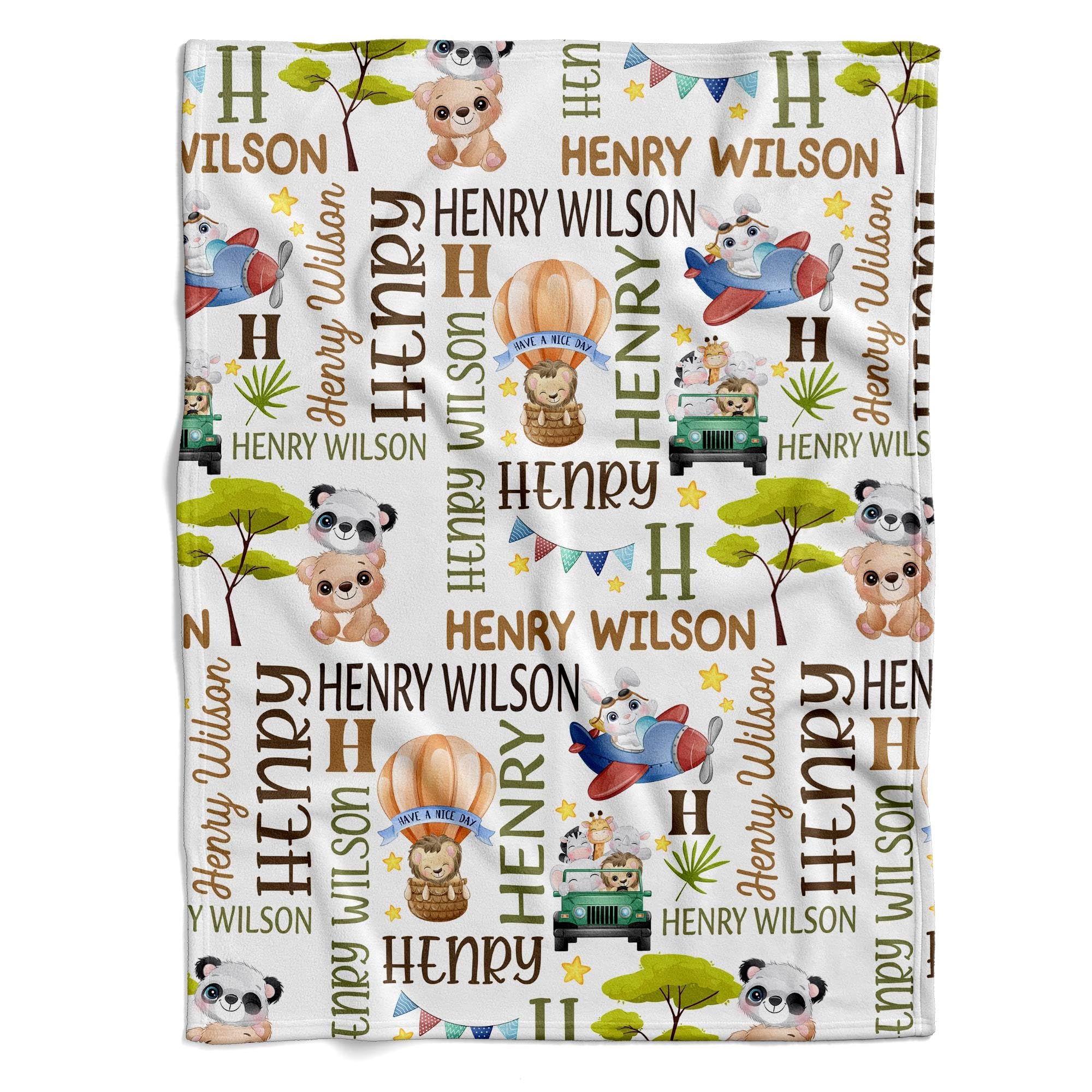 Custom Name Animal Baby Blanket - Personalized Adventure Fleece Throw with Woodland Creatures | Soft Nursery Bedding & Kids Safari Decor | Perfect for Nursery, Playtime & Gift Giving