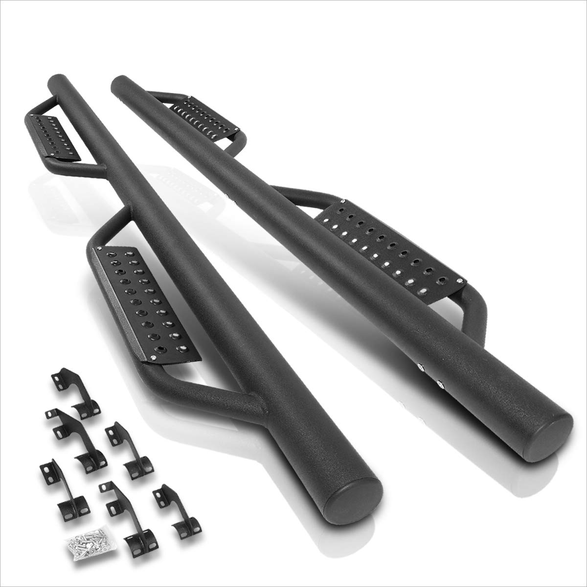 3 Inch Black Steel Round Tube Nerf Bars Side Steps with Drop Step Pads - Compatible with 2005-2021 Toyota Tacoma Crew Cab | Heavy Duty Running Boards for Off-Road & Daily Driving