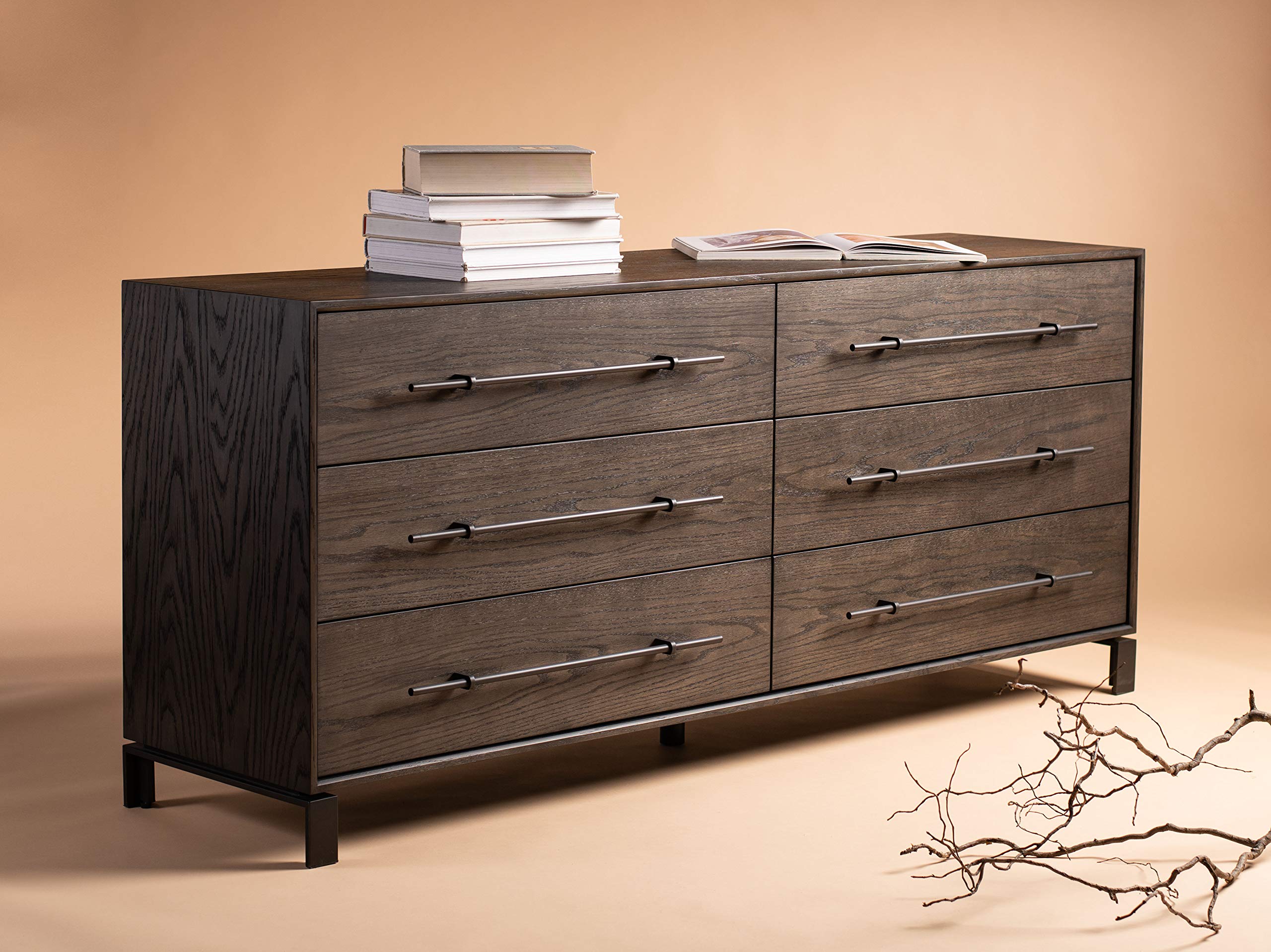 Safavieh Couture Home Simmons Modern Dark Walnut Wood 6-Drawer Dresser - Stylish Bedroom Storage Furniture for Home Organization & Master Bedroom Decor
