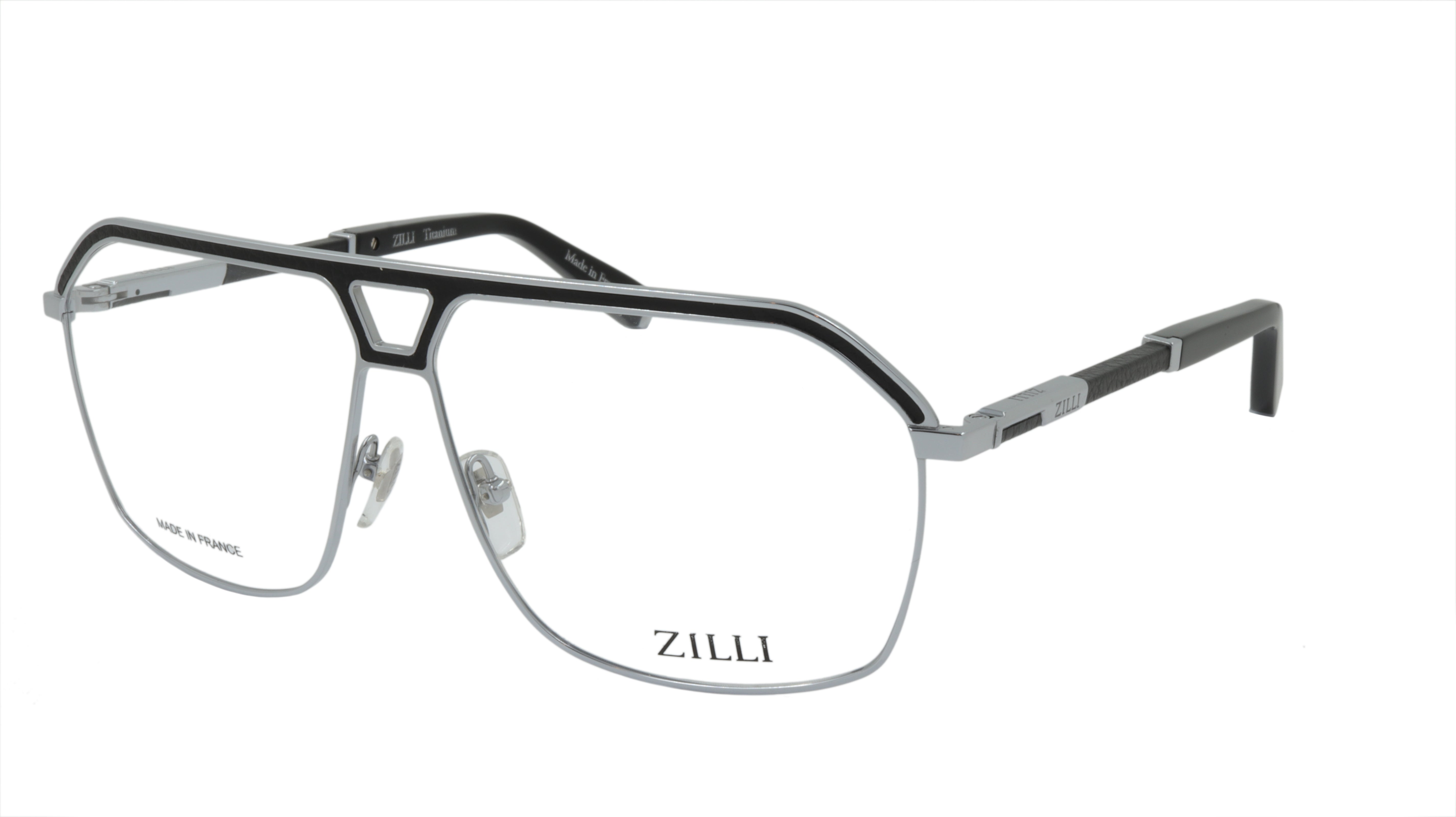 ZILLI Premium Black & Silver Titanium & Acetate Sunglasses with Leather Accents - Luxury Designer Eyewear for Men & Women | Perfect for Driving, Travel & Fashion Statement