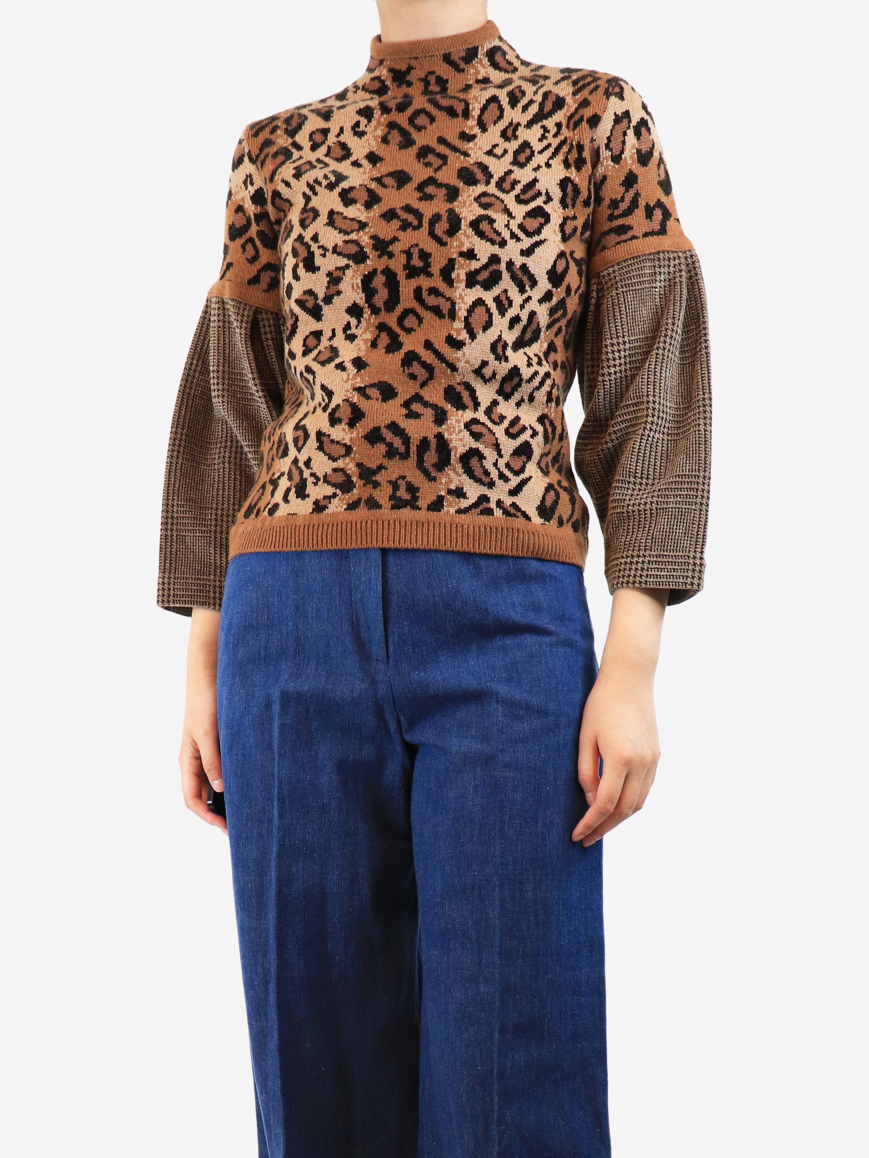 Brown Leopard Print Jumper Women's Size S - Stylish Animal Print Sweater for Casual Outfits & Fall Fashion