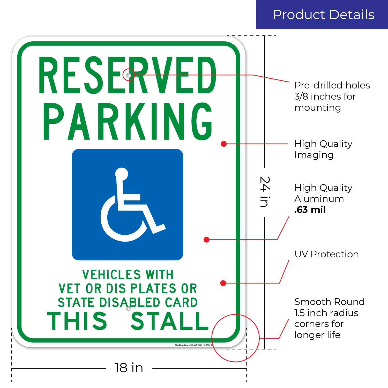 Wisconsin Handicap Parking Sign - 18x24 Inches, Rust-Free .063 Aluminum, Fade-Resistant for Longevity | Easy Mounting for Indoor & Outdoor Use | Compliant with Vet Dis Plates & State Disabled Cards | Made in USA | Perfect for Parking Lots, Hospitals & Accessible Facilities