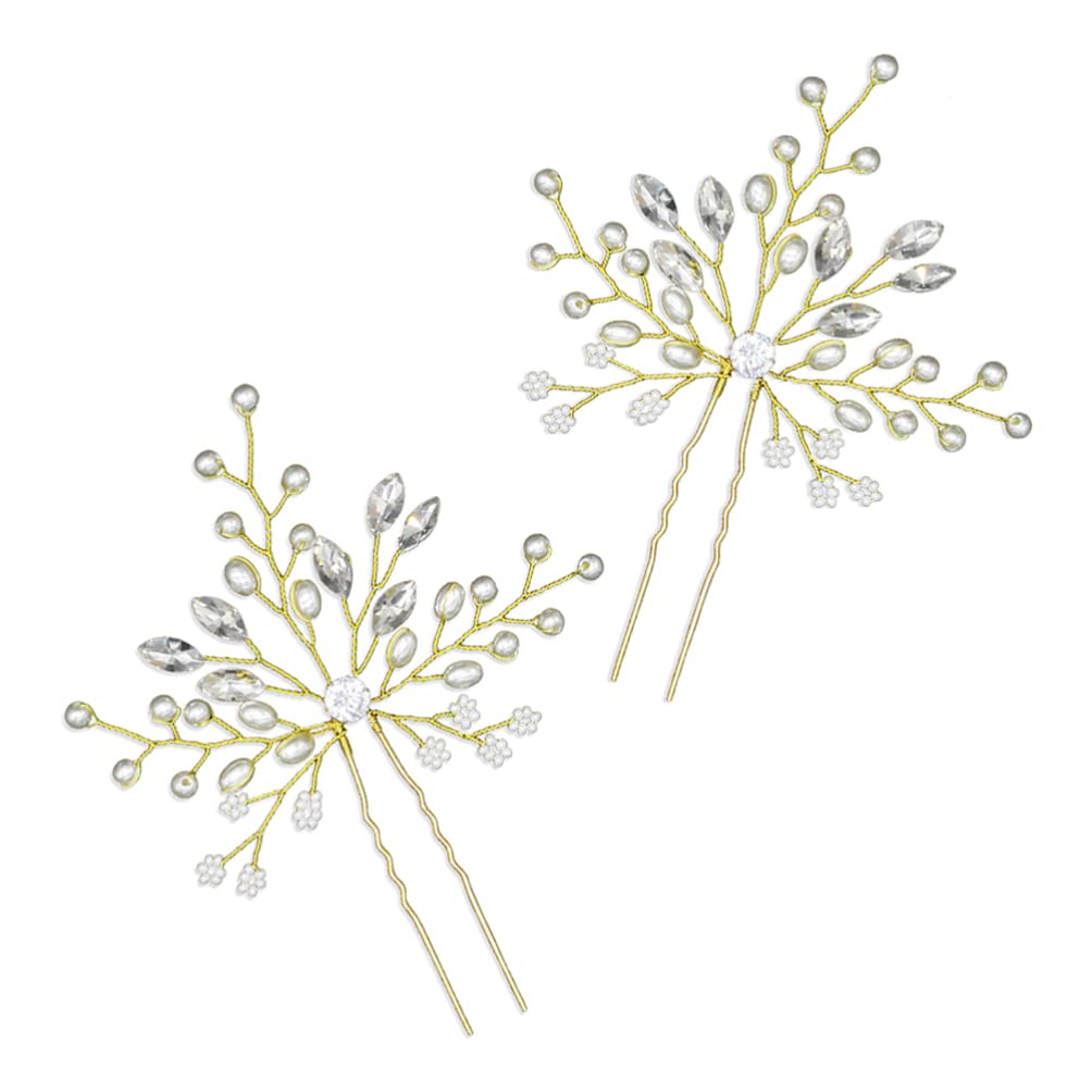 1 Pair Rhinestone Crystal Bridal Hairpins - Pearl Beaded Hair Accessories for Wedding Bride - Perfect for Bridal Bouquet, Updos & Special Occasions