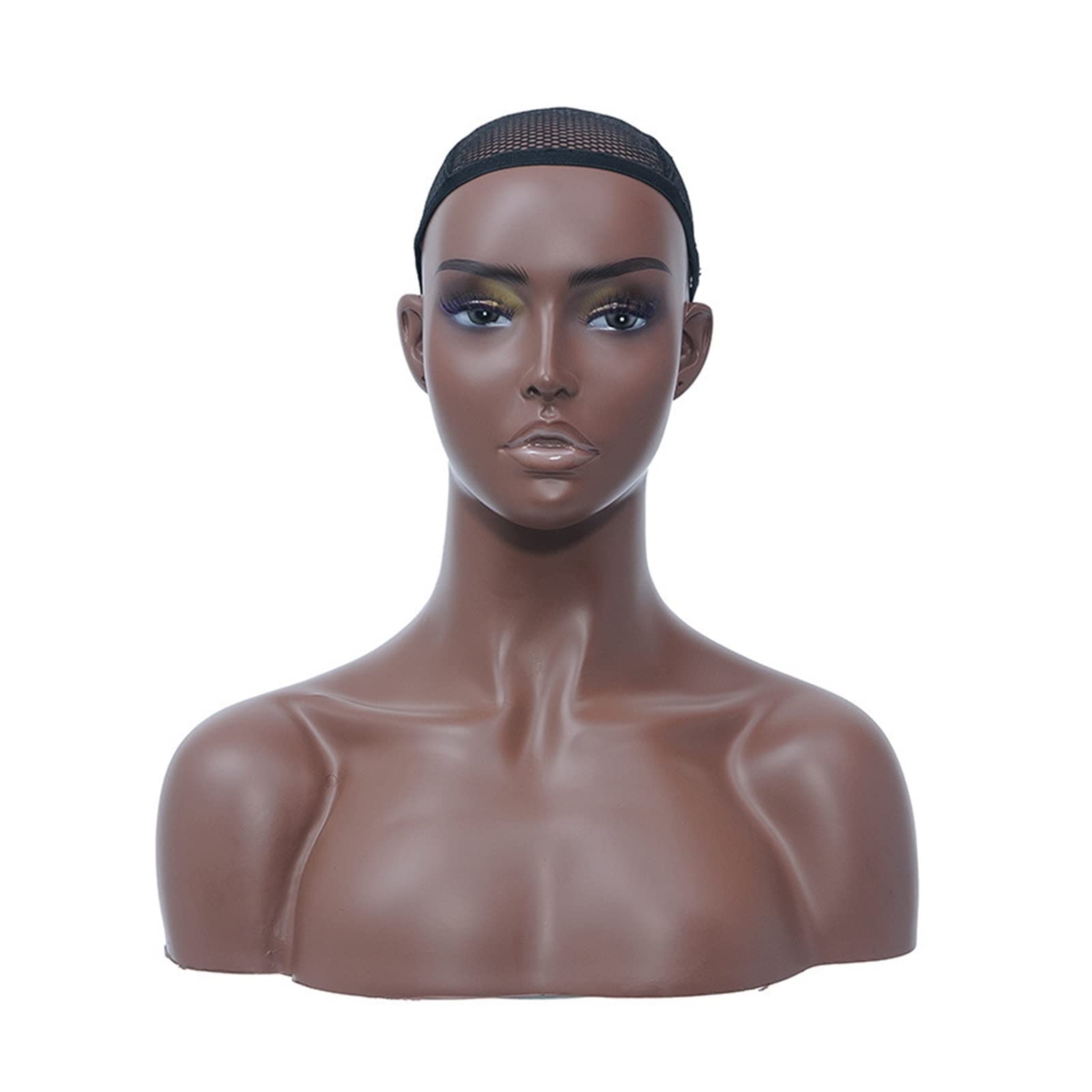 Black-Skinned Mannequin Head with Shoulders - Professional Wig Display & Hair Styling Model for Earrings, Cosmetology Training, and Salon Decor (Half-Length Head Model)