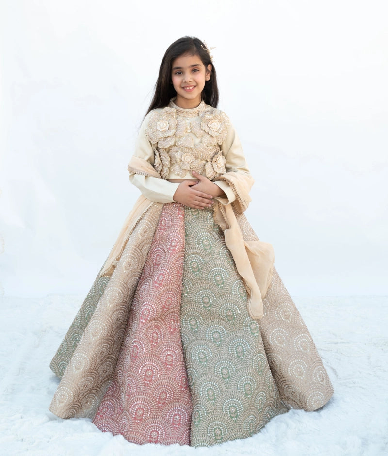 Golden Embroidered Lehenga Set for Women - Indian Bridal Party Wear - Perfect for Weddings, Festivals & Special Occasions