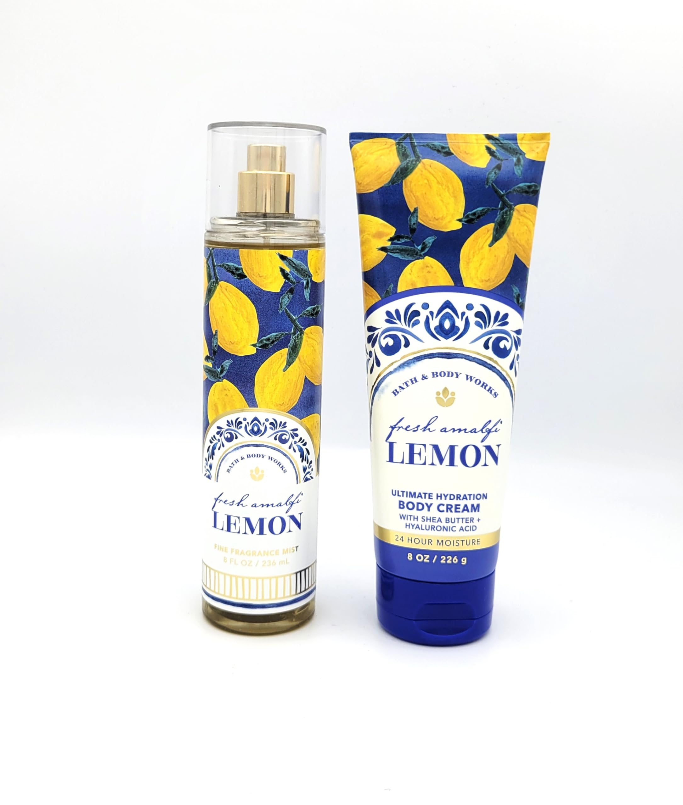 Fresh Amalfi Lemon Bath & Body Gift Set - 2 Piece Hydrating Bundle with Shea Butter & Hyaluronic Acid Body Cream (8 oz) | Perfect for Spa Day, Self Care & Luxury Gifts