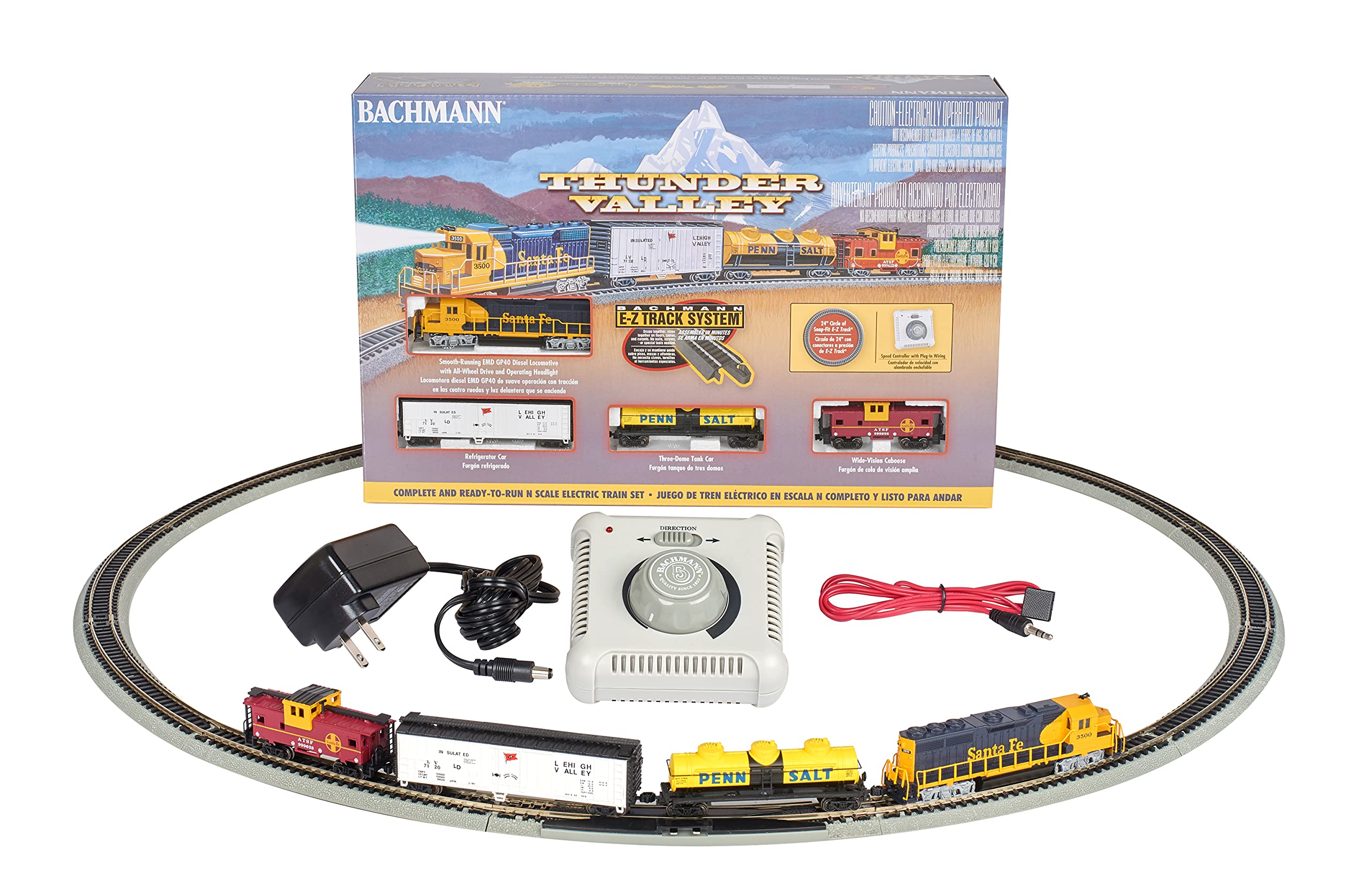 Bachmann Trains Thunder Valley Ready-to-Run Electric N Scale Train Set - Realistic Model Railroad for Home Layouts & Holiday Displays