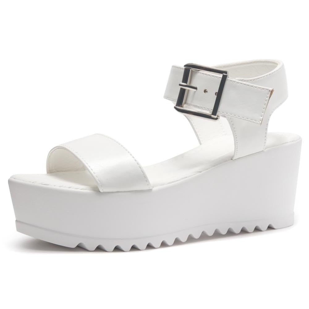 Herstyle Carita Women's Platform Sandals - Open Toe Ankle Strap Wedge Sandals for Women | Chunky Lug Sole, Comfortable & Lightweight | Black & White Casual Summer Shoes for Beach, Vacation & Daily Wear