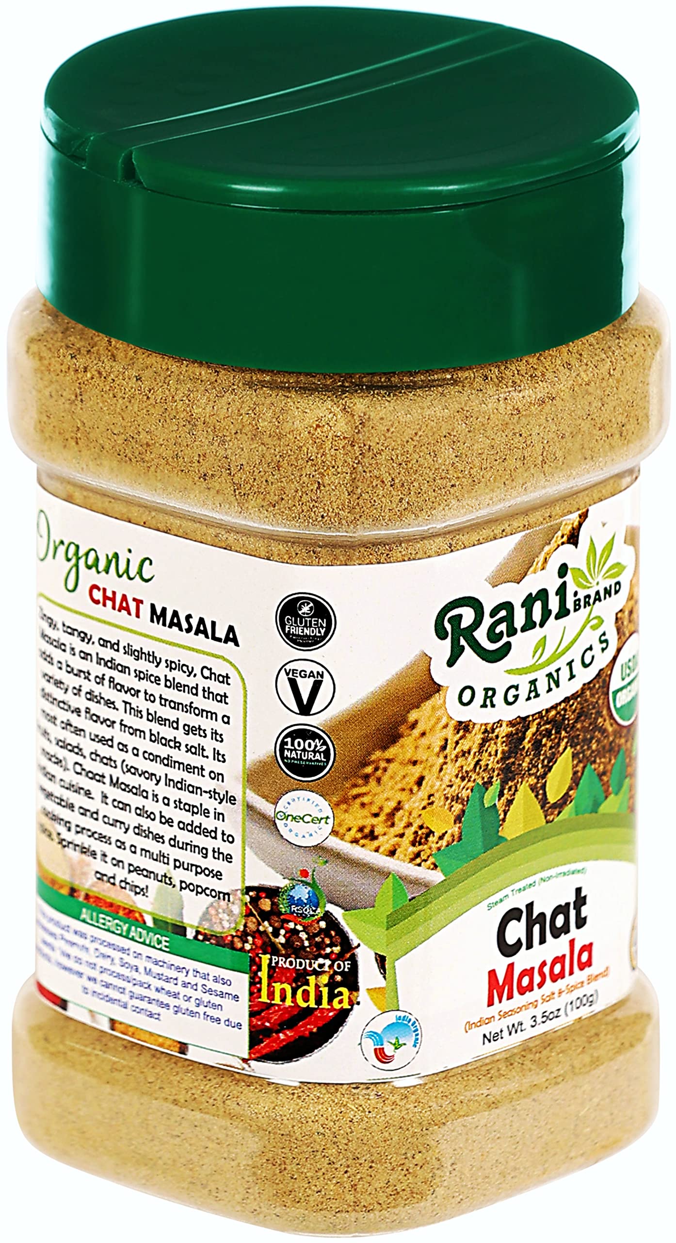 Organic Rani Chat Masala - Authentic Indian 8-Spice Seasoning Blend (3.5oz/100g) | All Natural, Vegan, Gluten-Free, Non-GMO | USDA Certified Organic | Perfect for Chaat, Fruits, Salads & Snacks