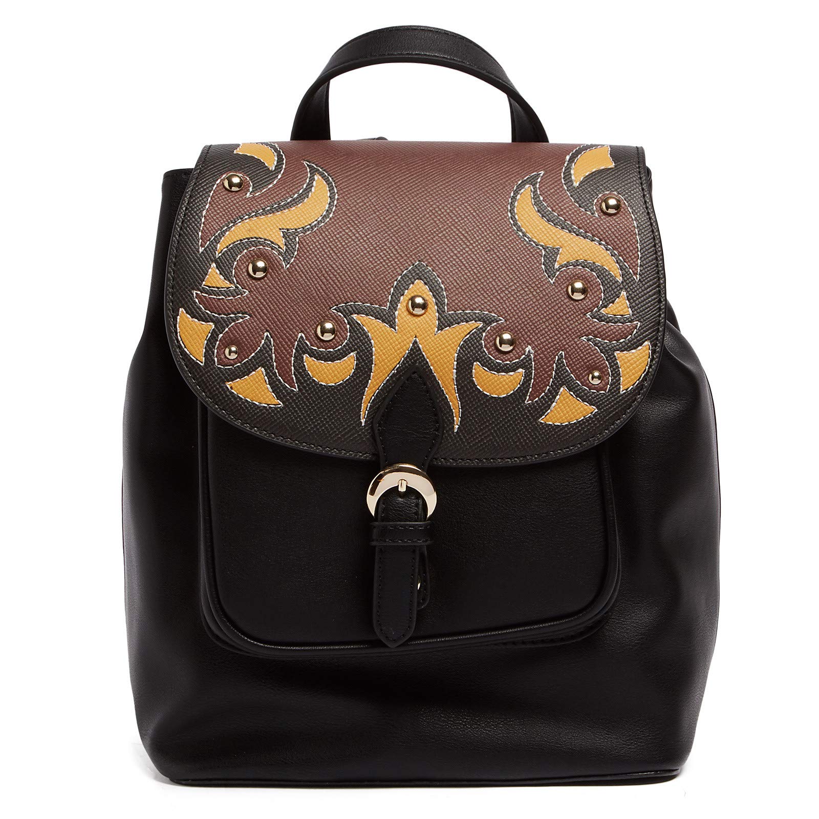 Stylish Tan & Black Large Western Applique Flap Backpack for Women - Perfect for Travel, Hiking, and Everyday Use
