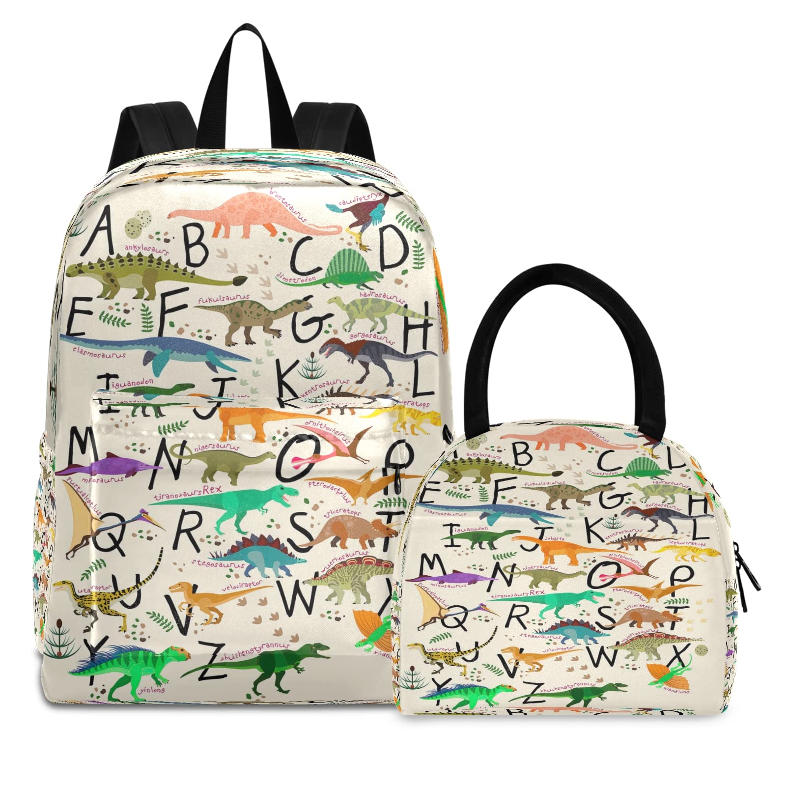 Dinosaurs Backpack and Lunch Box Set for Teens - Lightweight School Backpack with Insulated Lunch Bag for School, Travel & Outdoor Activities