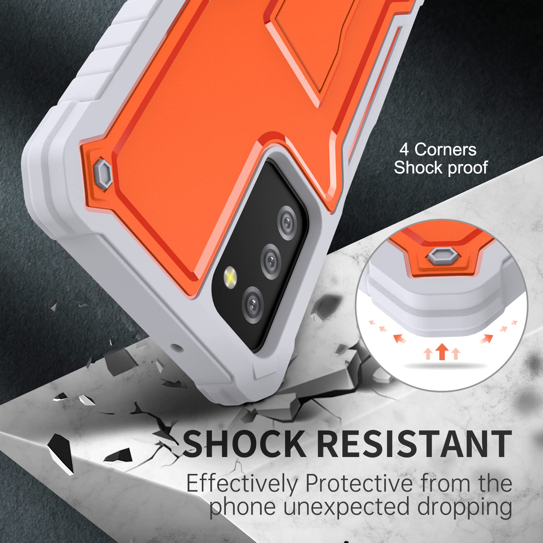 Shockproof Heavy Duty Case for Samsung Galaxy A03S 5G - Dual Layer Protective Cover with Built-in Kickstand & Tempered Glass Screen Protector | Perfect for Outdoor Activities, Work & Travel (Orange)
