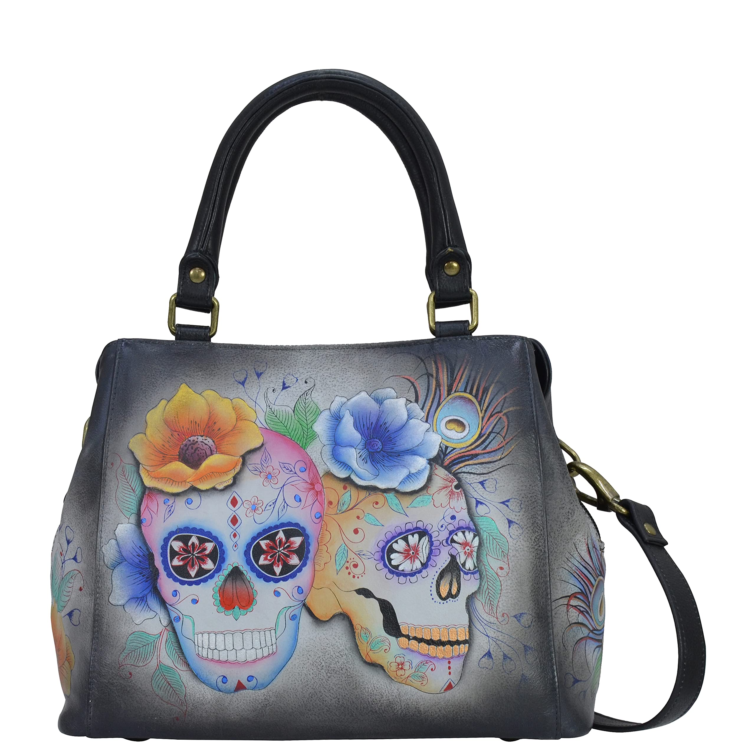 Anuschka Women’s Genuine Leather Satchel Purse - Hand Painted Floral Design, Multi Compartment Shoulder Bag for Work, Travel & Everyday Use