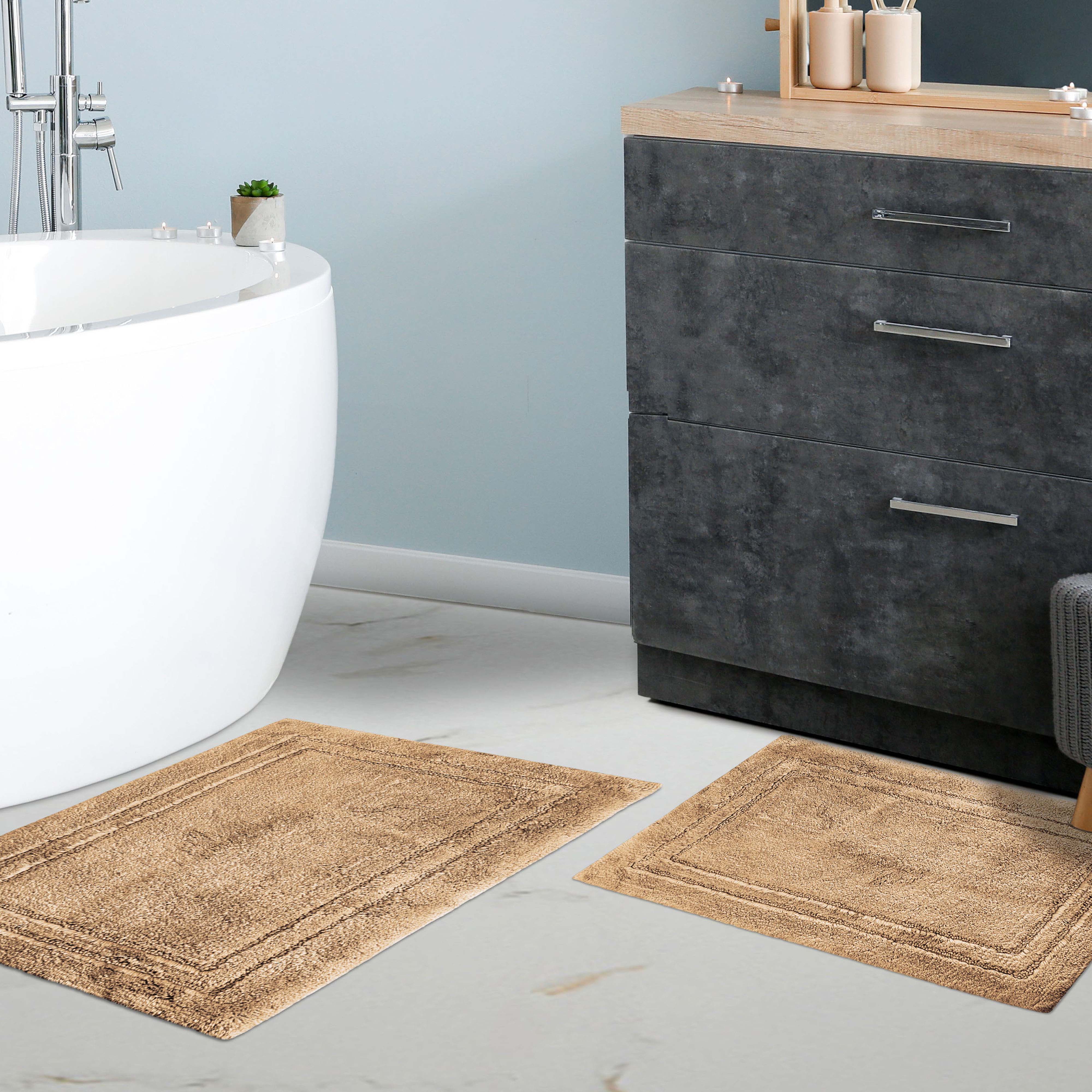 Premium Cotton Non-Slip 2-Piece Bath Rug Set - Soft Absorbent Bathroom Mat for Shower, Tub & Vanity Area - Machine Washable Bath Mats for Safety and Comfort