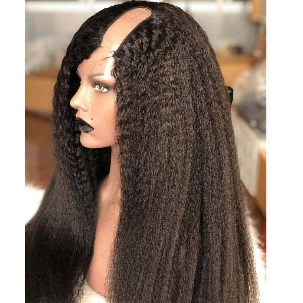 10A Virgin Human Hair U Part Wig for Black Women - Kinky Straight 1X3 Left Opening Glueless Wig (130% Density, 8