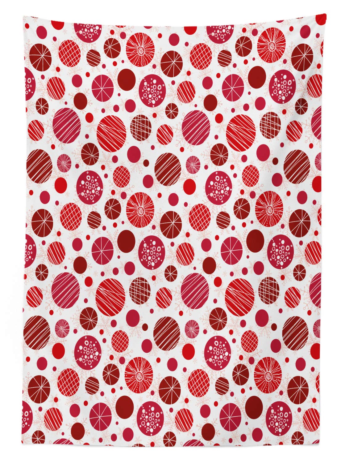 Ambesonne Abstract Tablecloth - Grid Lines, Round Shapes & Snowflake Motifs Print - 60x84 Inch Rectangular Dining Table Cover for Kitchen & Home Decor in White, Dark Pink & Vermilion - Perfect for Holiday Dinners, Parties & Everyday Use