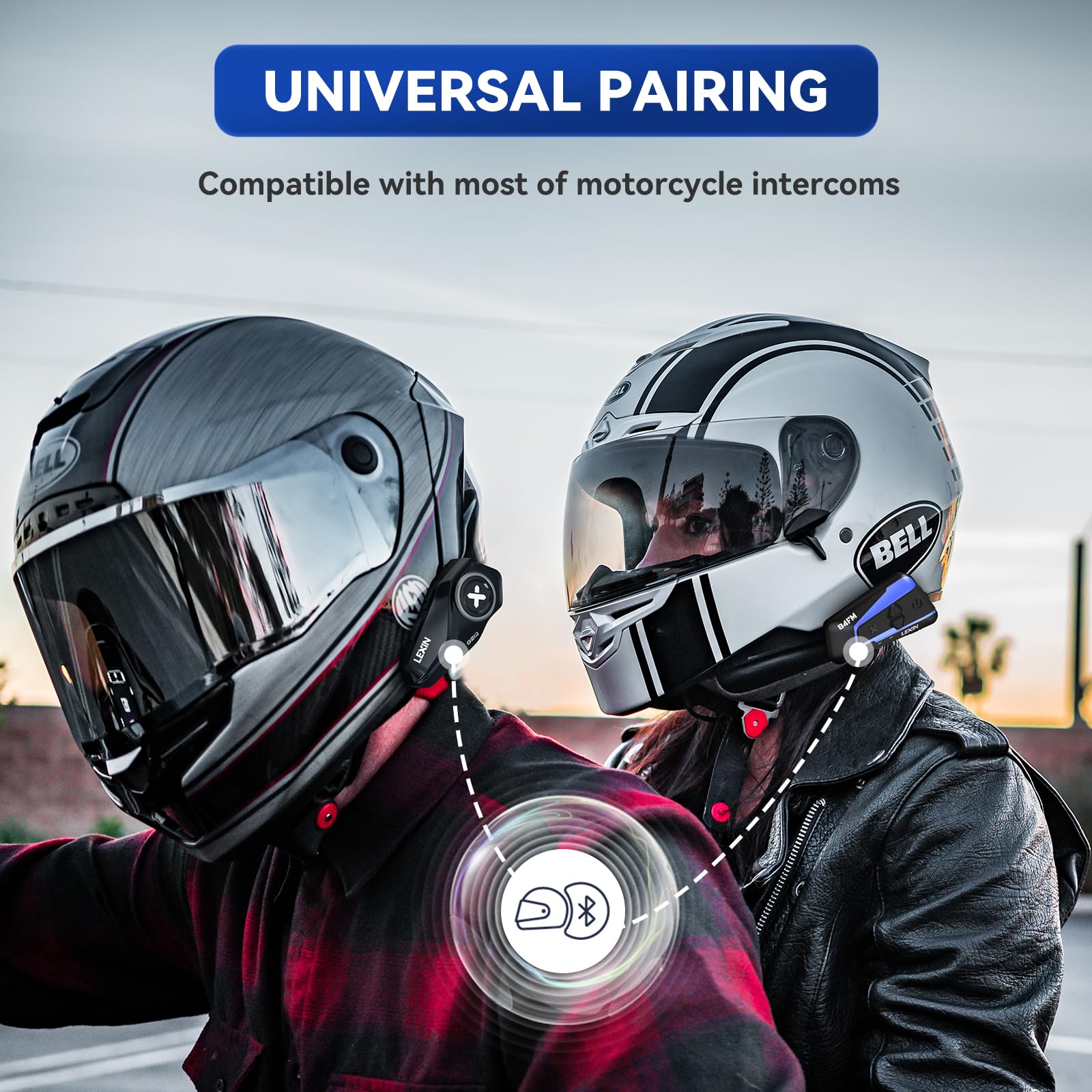 LEXIN G2P Motorcycle Bluetooth Helmet Headset - 6-Way Group Intercom, FM Radio, Universal Pairing, Private Talk & Noise Cancellation - Compatible with Snowmobile, ATV & Motorcycles (1 Pack) - Perfect for Group Rides, Adventure Tours & Off-Roading