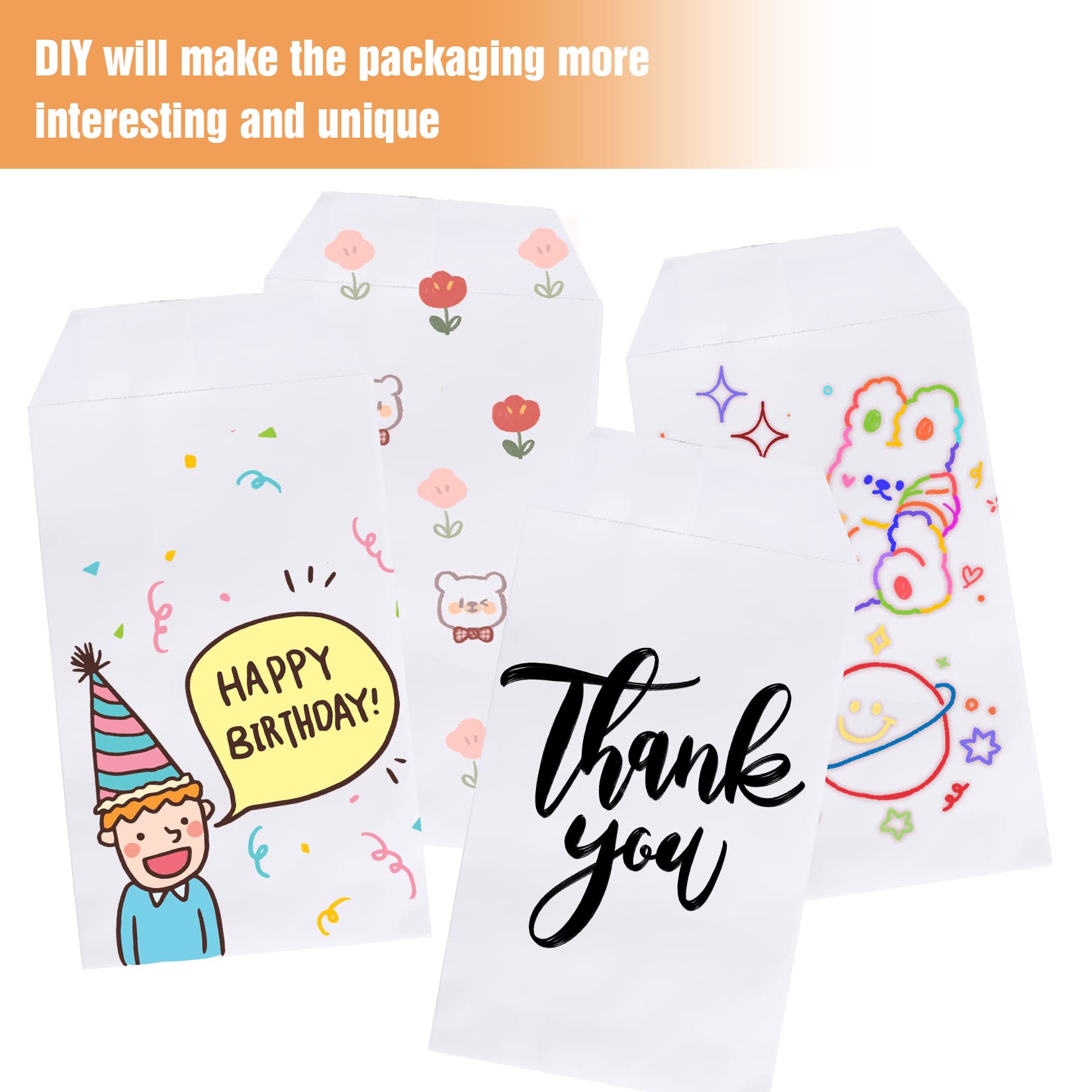 Florskoye 100-Pack White Kraft Paper Treat Bags 4x6 Inch - Small Gift Bags for Candy, Cookies, Donuts, Popcorn | Sandwich & Snack Bags | Party Favors, Jewelry Packaging & Craft Supplies (3.9x5.9 Inches) - Perfect for Birthday Parties, Weddings, Baby Showers & Retail Merchandising