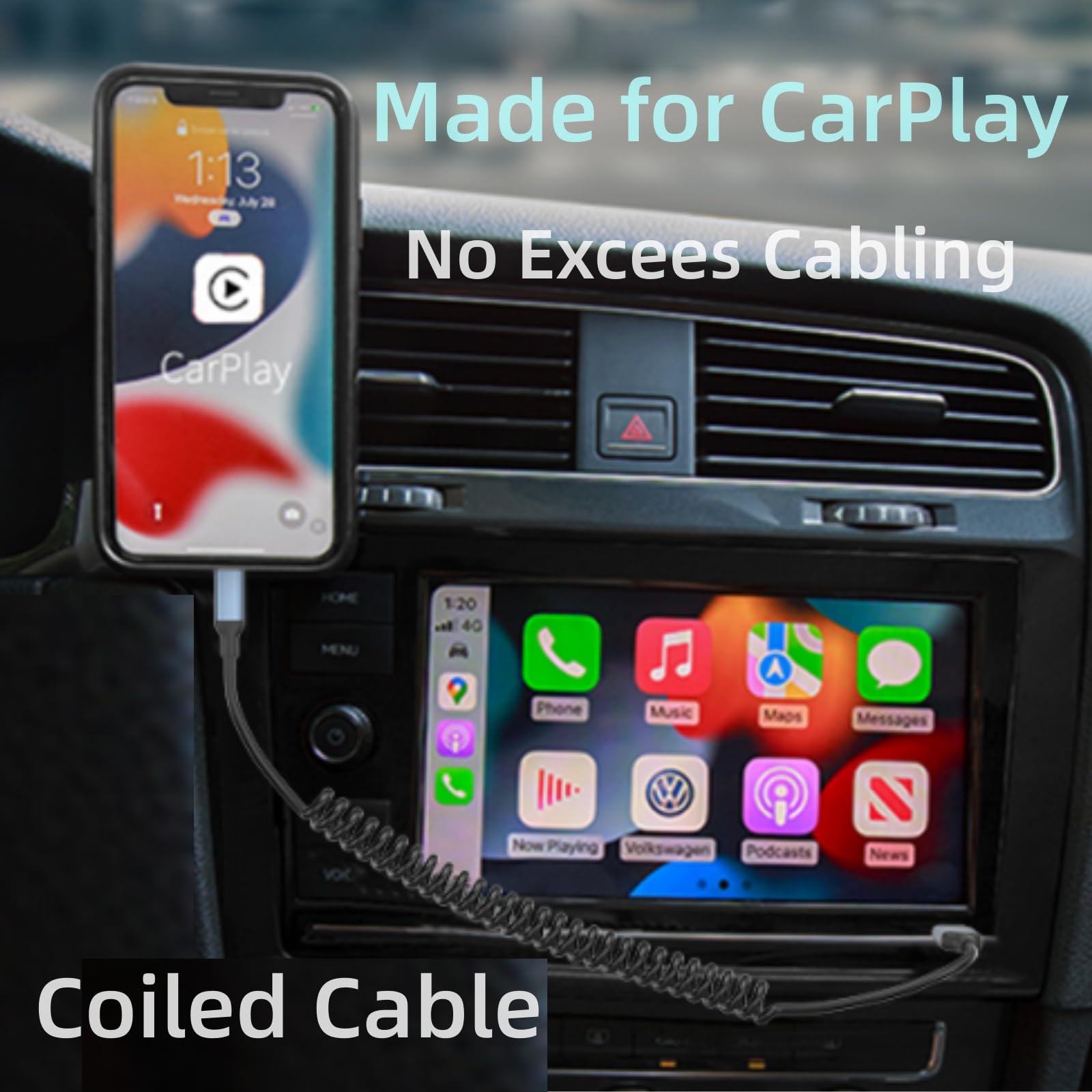 MFi Certified 2-Pack Retractable Coiled Lightning Cable for Car - 3FT USB to Lightning Charger Cord Compatible with iPhone 14/13/12/11/8/7/Plus/6S, iPad & iPod - Perfect for Apple CarPlay & Safe Driving Charging