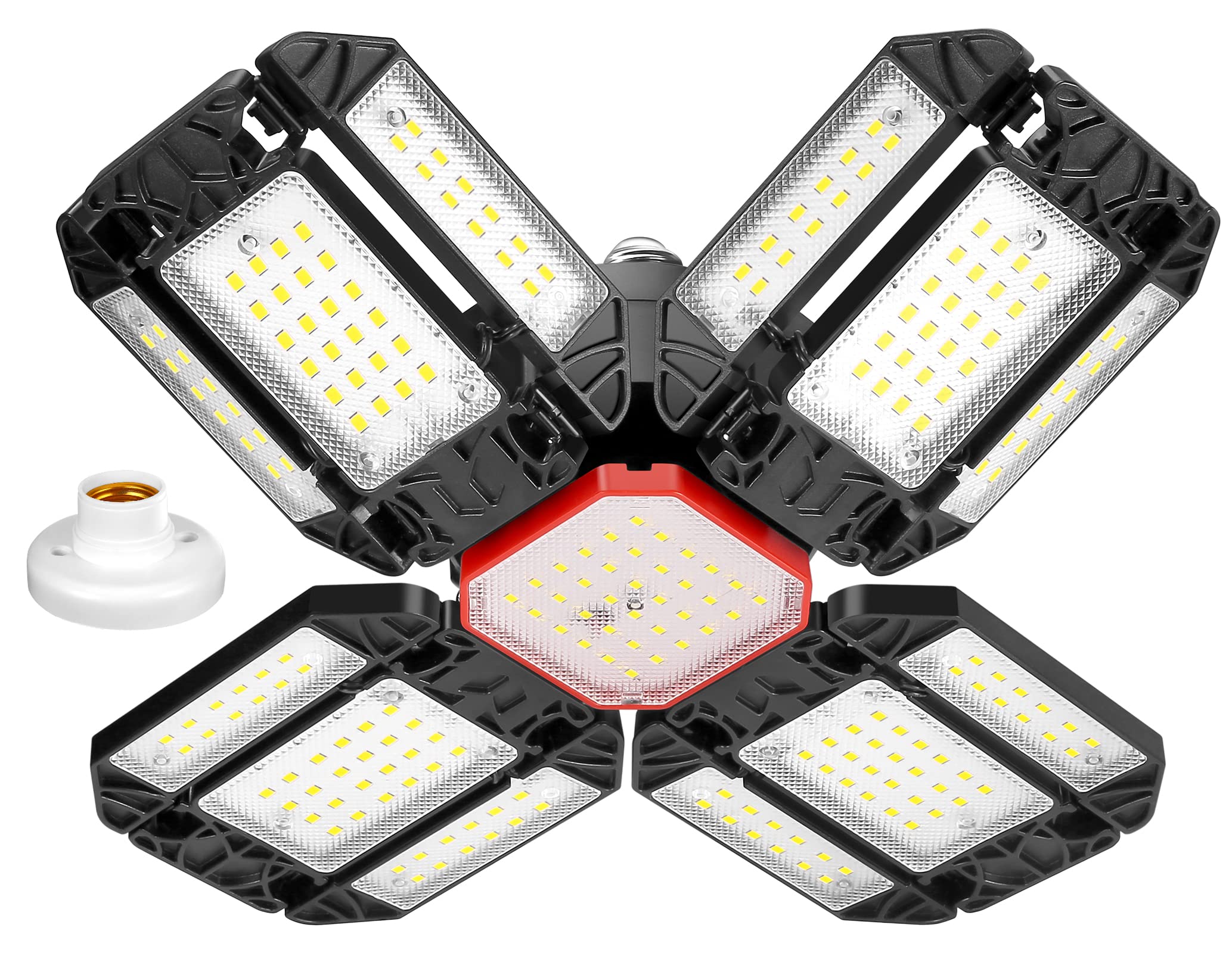 MAKDAK LED Garage Light - 18000LM (Eqv 180W) Deformable Shop Light with 12+1 Adjustable Panels, E26/E27 Base, 6500K Daylight White - Perfect for Garage, Basement, Workshop & Industrial Lighting