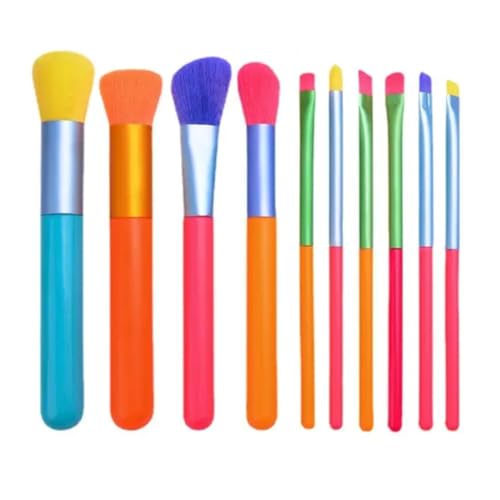 FIRSTZON 10-Piece Rainbow Makeup Brush Set - Foundation, Setting, Eyeshadow, Eyeliner & Blending Brushes | Professional Cosmetic Tools for Makeup Artists & Beginners | Perfect for Daily Use & Special Occasions