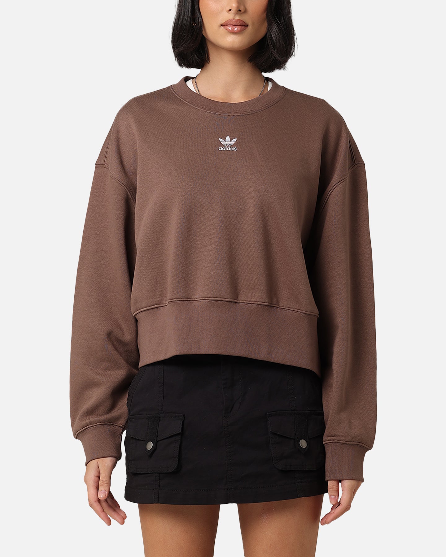 Adidas Women's Essentials Crewneck Sweatshirt - Soft Cotton Pullover Hoodie for Casual Wear & Lounge - Earth Strata Color - Perfect for Gym, Running & Everyday Comfort