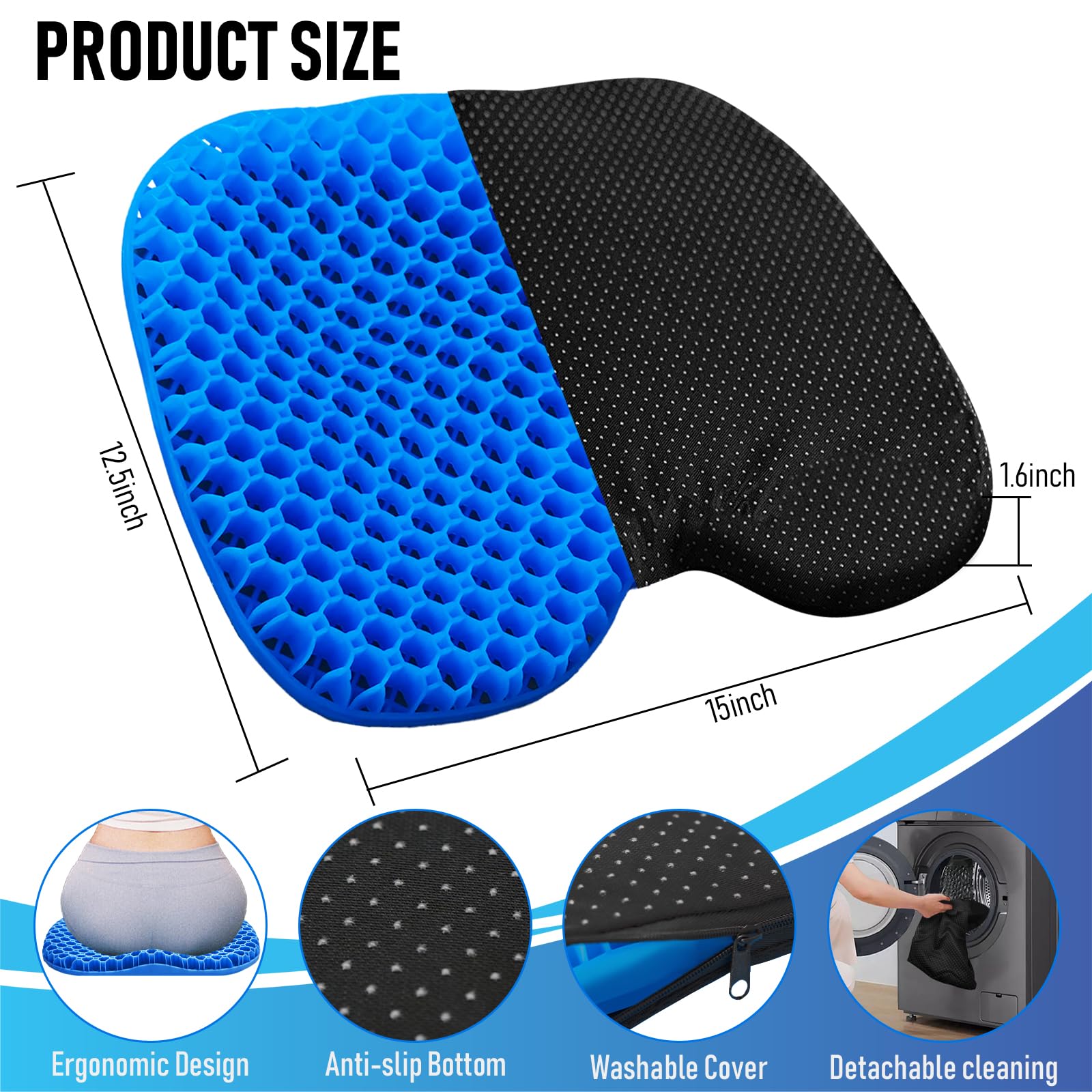 **Thick Anti-Slip Waterproof Kayak Seat Cushion – Portable Gel Canoe & Fishing Kayak Accessories for Comfortable Rowing, Inflatable Dinghy, and Stadium Use**    *(Perfect for Kayaking, Canoeing, Fishing, and Outdoor Water Sports – Stay Comfortable on Long Trips!)*