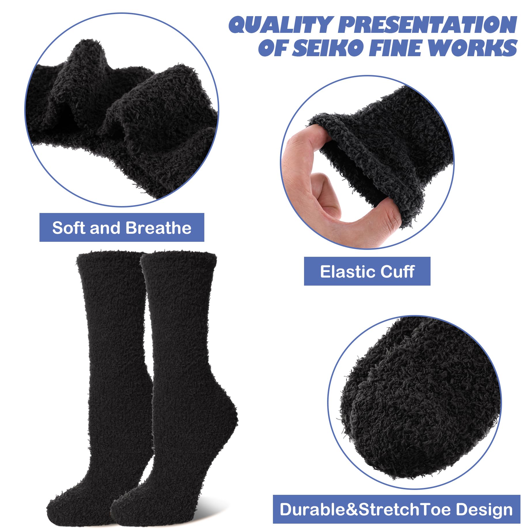 LINEMIN Men's Fuzzy Socks - Ultra Soft Microfiber Cozy Winter Slipper Socks for Warmth & Comfort (5-6 Pairs) - Perfect for Home, Sleeping & Cold Weather Relaxation