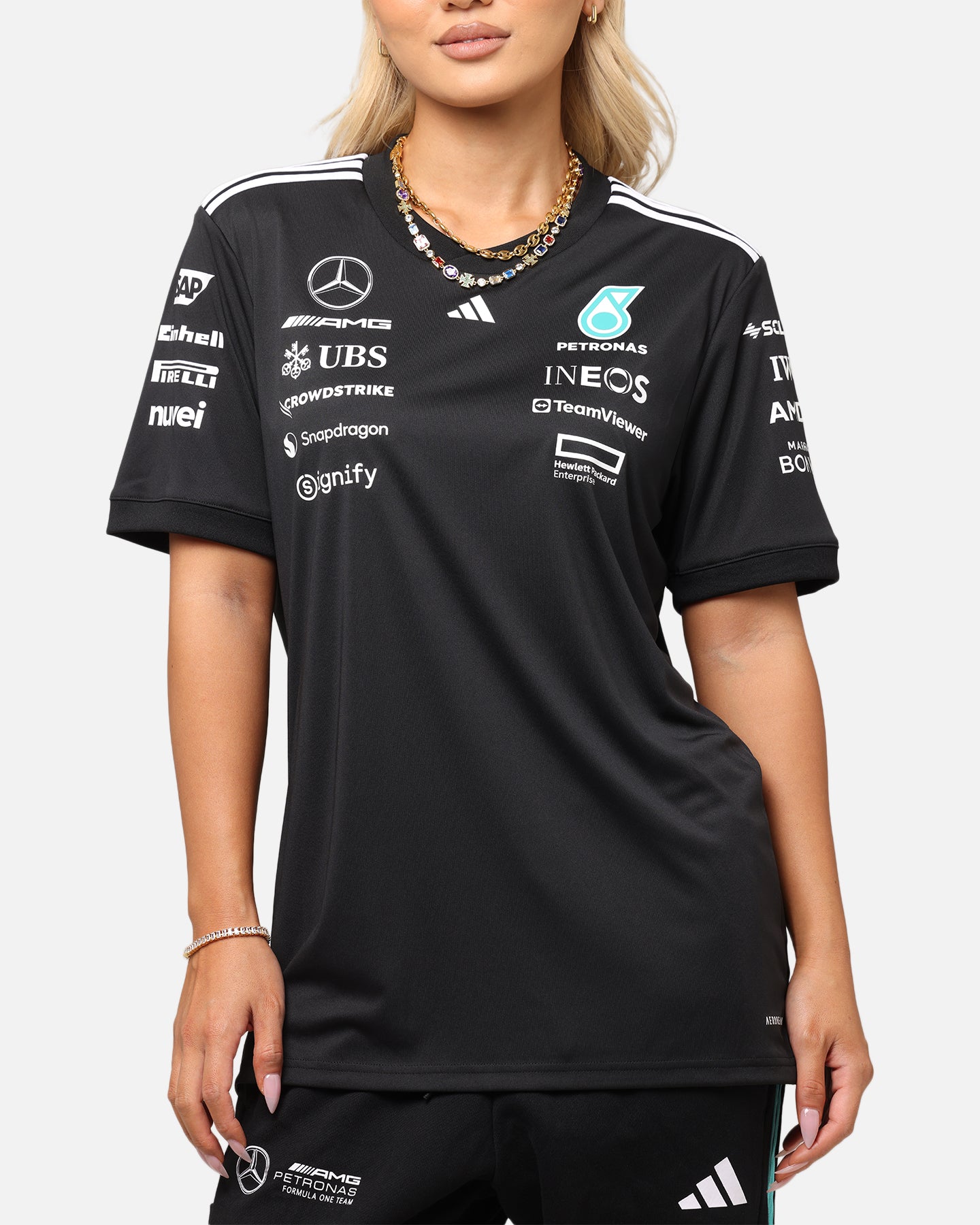 Adidas x Mercedes AMG Petronas Formula One F1 2025 Team Driver T-Shirt - Black - Official Motorsport Fan Gear for Racing Enthusiasts and F1 Supporters