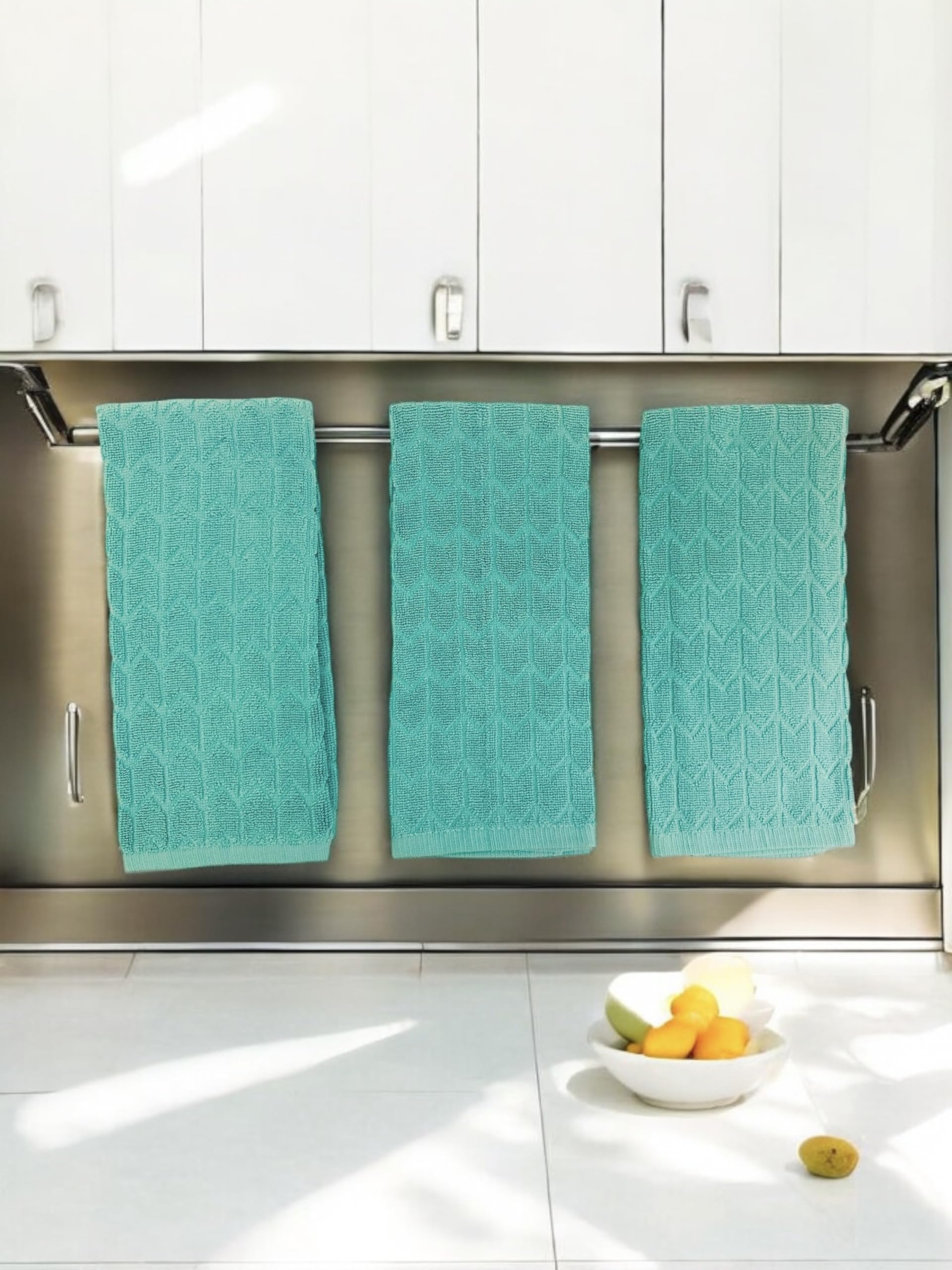 100% Cotton Soft Absorbent Terry Cloth Kitchen Hand Towels - Set of 3 (Aqua/Arrows) | Premium Dish Drying & Cleaning Towels for Kitchen, Bathroom & Household Use