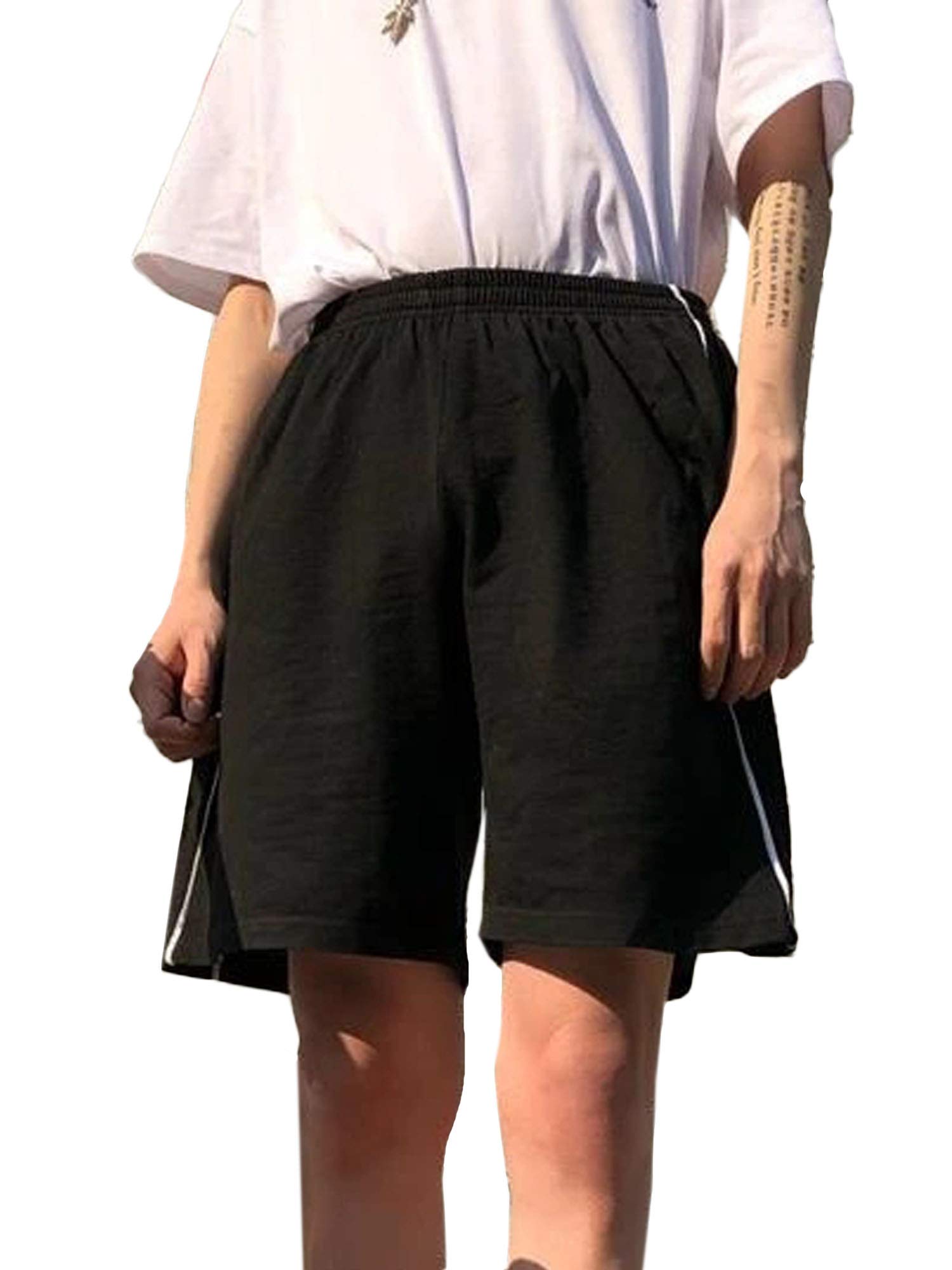 Lazybaby Women's High Waist Sweat Shorts - Elastic Wide Leg Lounge Pants for Yoga, Running & Home Wear (Soft Athletic Shorts, Warm Black, Size S) | Perfect for Workout, Relaxing & Summer Outfits