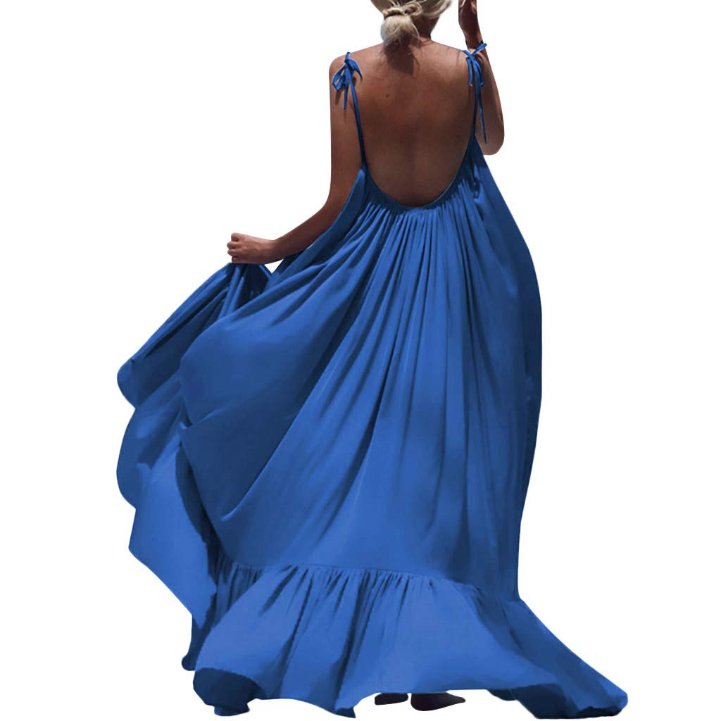 Women's Boho Maxi Dress - Solid Color Sleeveless Backless Long Party Dress for Beach, Evening & Special Occasions | Perfect for Summer Vacations, Weddings & Date Nights