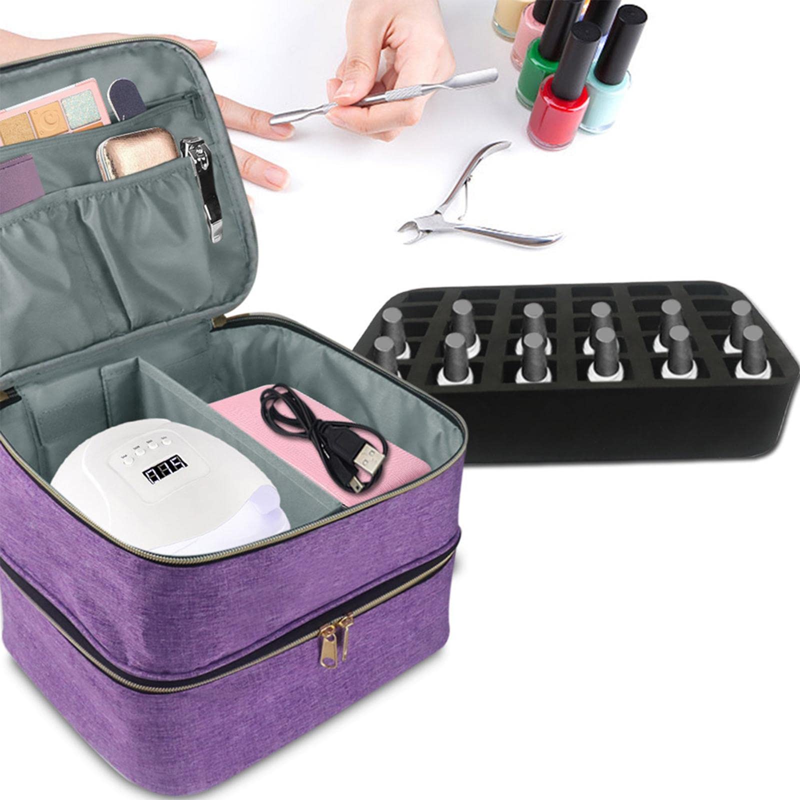 Colcolo Nail Polish Travel Organizer Case - Portable Cosmetic Storage Bag with Soft Dividers for Nail Polish Bottles | Perfect for Salon Professionals & At-Home Manicures