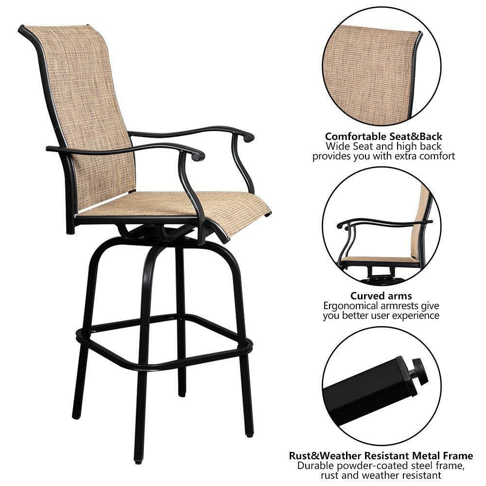 Outdoor Swivel Bar Stools - All-Weather Steel Bar Height Patio Chairs - Adjustable Bistro Stools for Kitchen Counter, Backyard, Deck & Restaurant Use - Durable Home Furniture Set