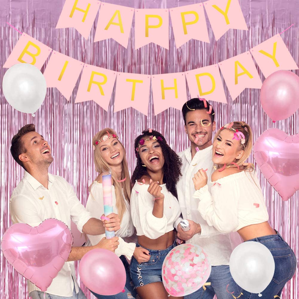 TONIFUL 3Pcs Pink Metallic Foil Fringe Curtains - 9.9ft x 6.6ft Door Streamers & Photo Booth Backdrop for Birthday, Christmas, New Year, Bridal Shower, Bachelorette Party Decor - Perfect for Home, Wedding & Event Decoration