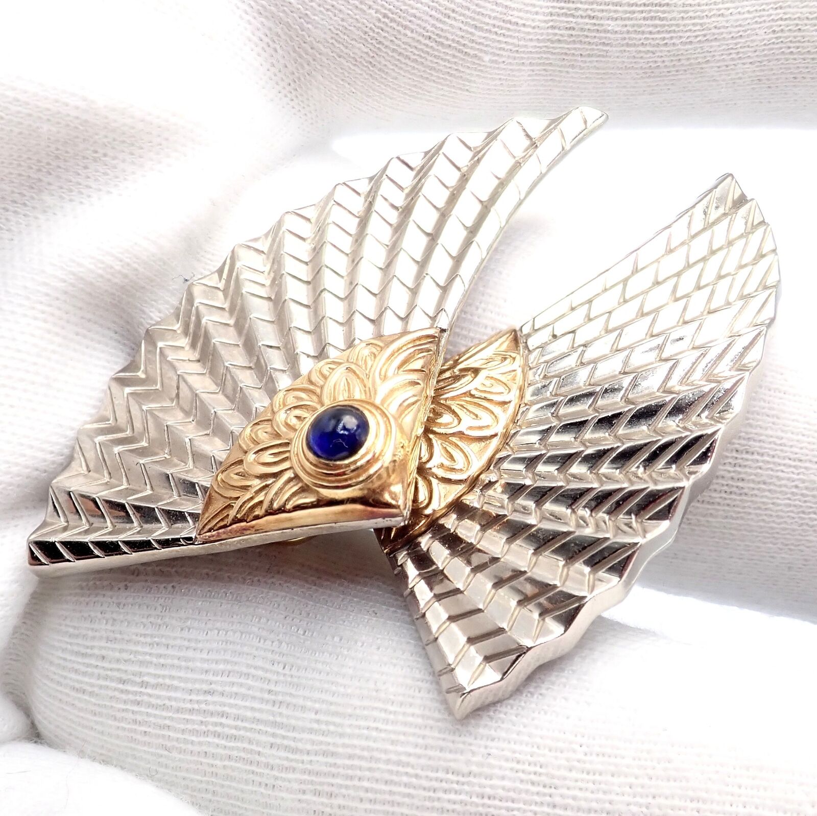 Exquisite Erte CFA 14k Yellow Gold & Silver Nile Large Fan Sapphire Earrings - Vintage Luxury Jewelry for Women - Perfect for Evening Gala, Wedding & Special Occasions