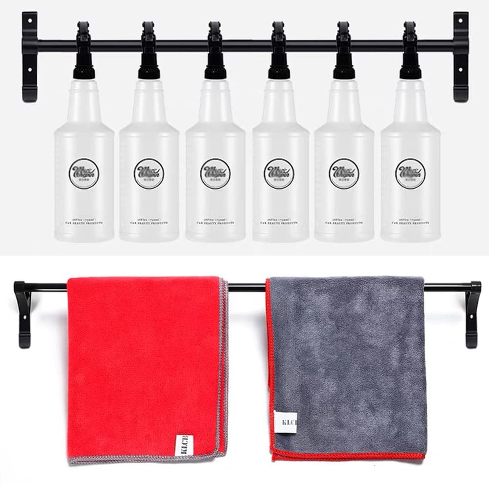 WANLIAN Spray Bottle Holder Wall Mount - 2 Pack Organizer for Garage, Bathroom, Kitchen & Auto Shop - Holds 6-8 Bottles - Perfect for Cleaning Supplies, Beauty Products & Tool Storage