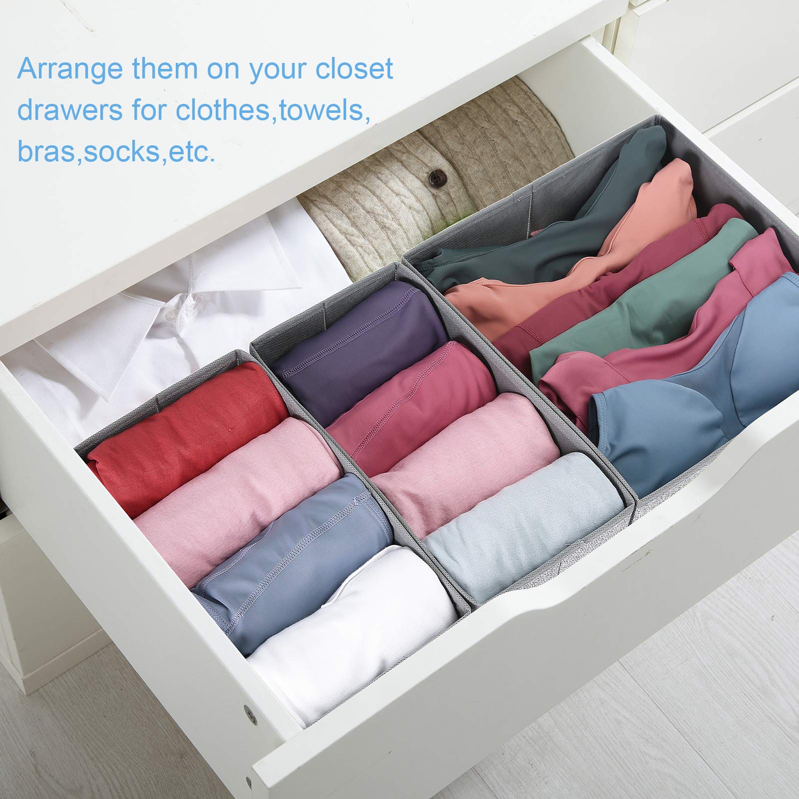 Hinotori 12-Pack Foldable Fabric Drawer Organizers for Clothes, Underwear, Socks & Bras - Collapsible Storage Bins & Drawer Dividers - Perfect for Closet, Dresser, Shelves & Bedroom Organization (Space-Saving Solution for Small Spaces)