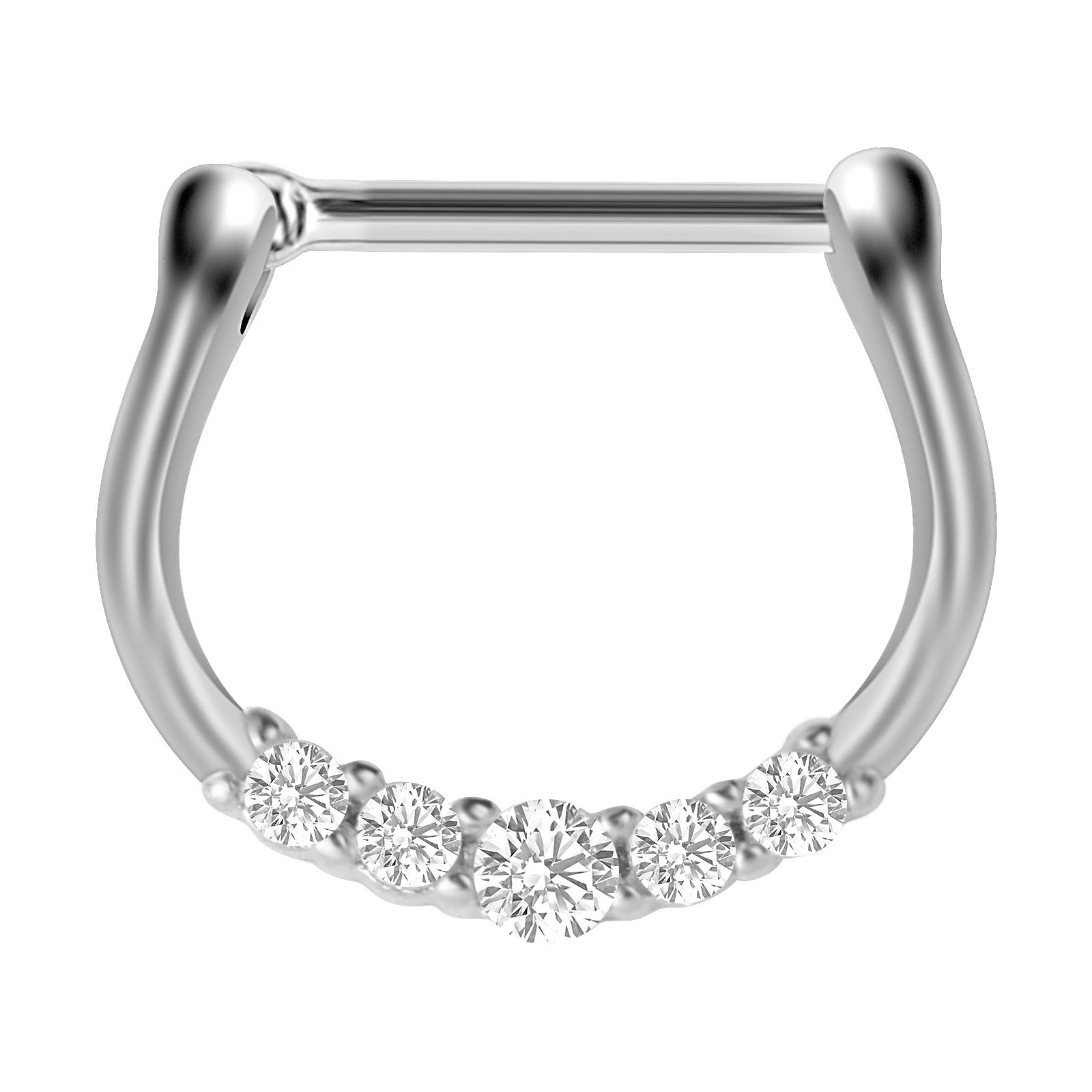 18G Hypoallergenic 5 Pave CZ Septum Clicker Ring - Stainless Steel Nose Piercing Jewelry for Women | Perfect for Everyday Wear, Parties & Special Occasions | UZ297