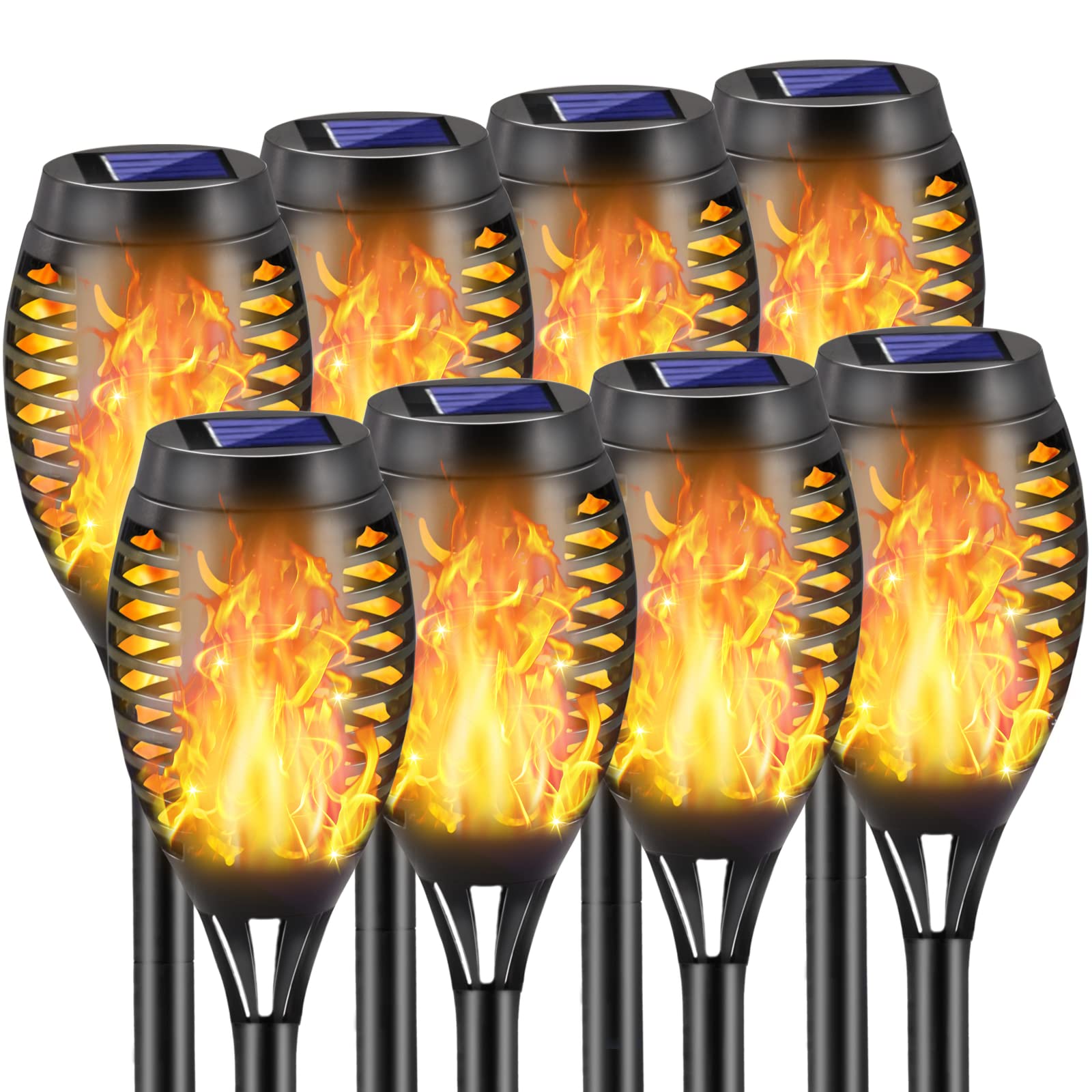 8 Pack Solar Torch Lights Outdoor - Waterproof 12 LED Flickering Flame Mini Tiki Torches for Garden Pathway, Patio & Yard Decor | Auto On/Off Dusk to Dawn | Perfect for Backyard Parties, Weddings & Landscape Lighting