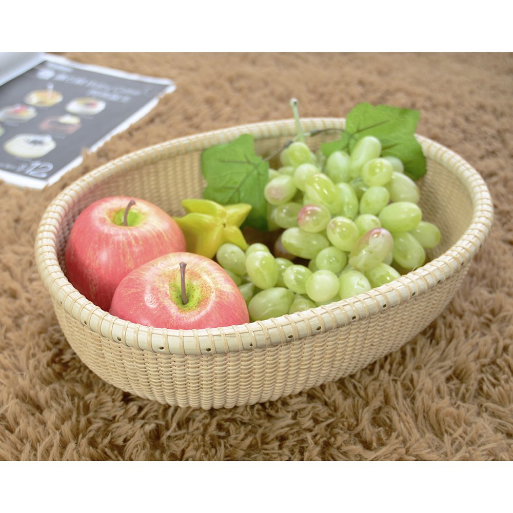 Nantucket-Style Cane Weave Fruit Basket - Natural Bread Tray for Kitchen Counter, Cake Display & Table Organizer | Perfect for Farmhouse Decor, Picnics & Rustic Weddings