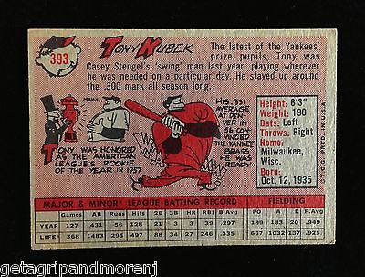 1958 Topps Tony Kubek #393 New York Yankees Baseball Card - Vintage Collectible Sports Memorabilia for Fans and Collectors - Perfect for Display, Trading, and Nostalgic Gift Giving